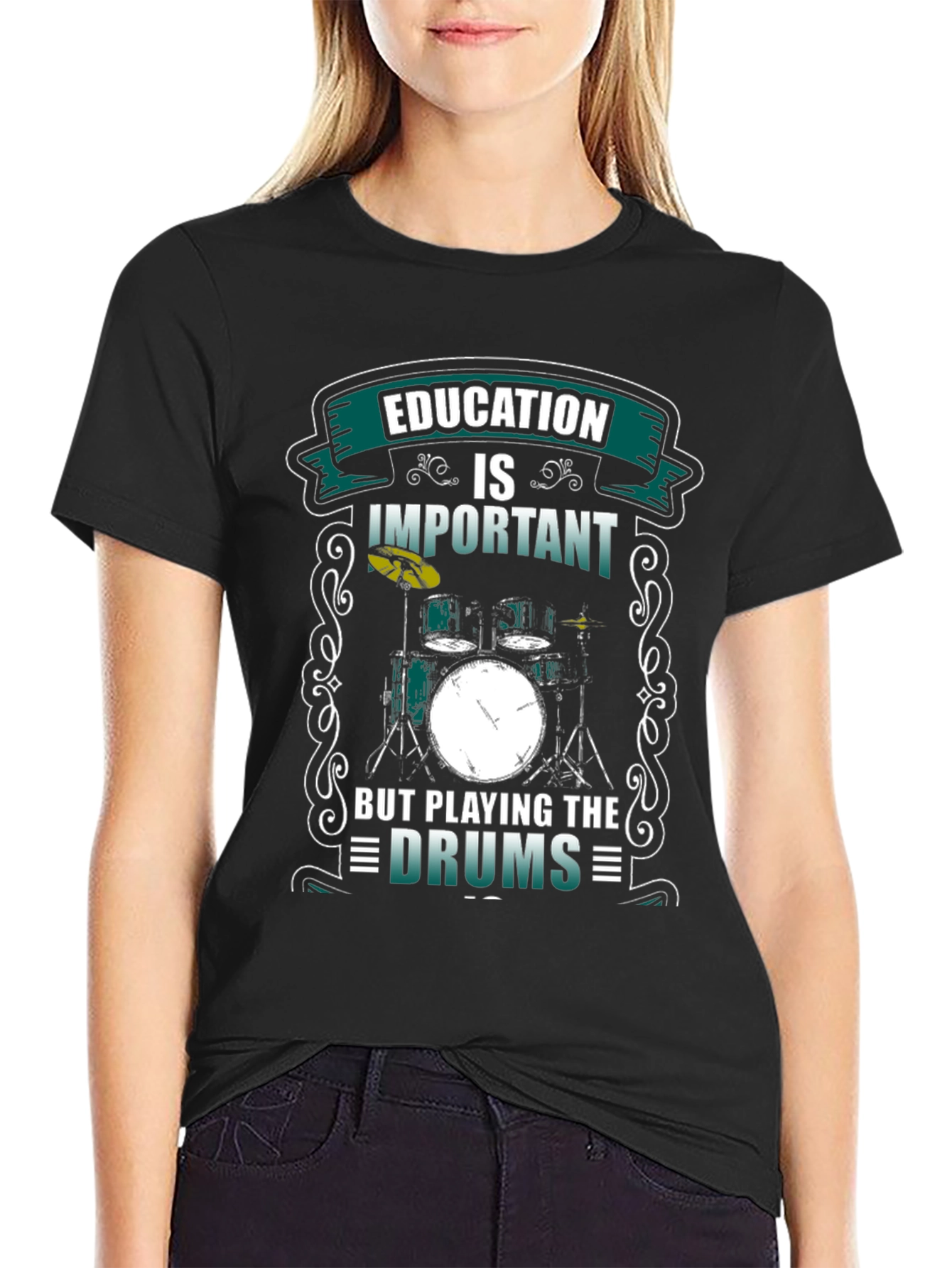 Black Education vs Drums T-Shirt view 2
