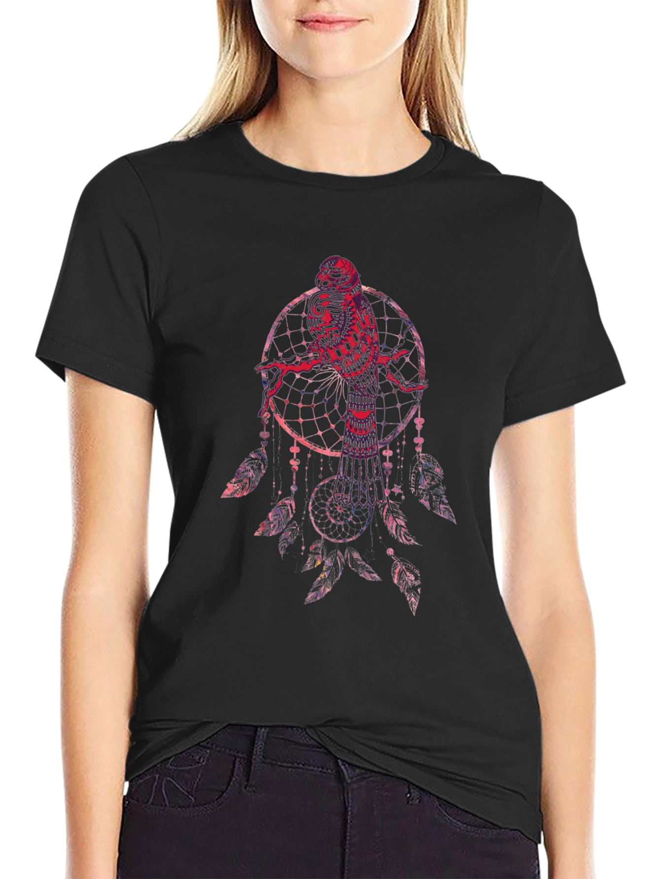 Black Dreamcatcher Owl Graphic T-Shirt view 2