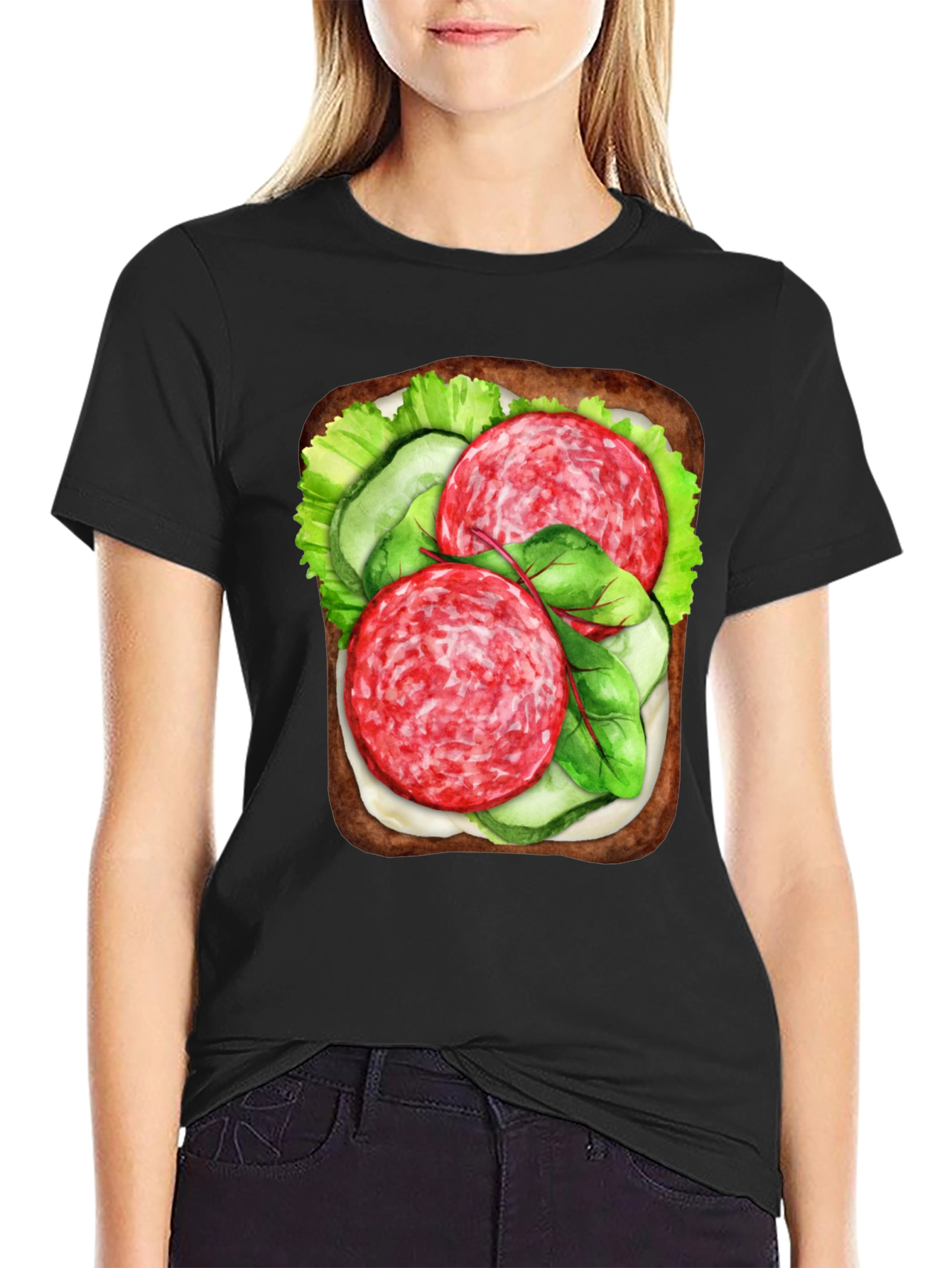Black Funny Sandwich Graphic Tee - Foodie T-Shirt view 2
