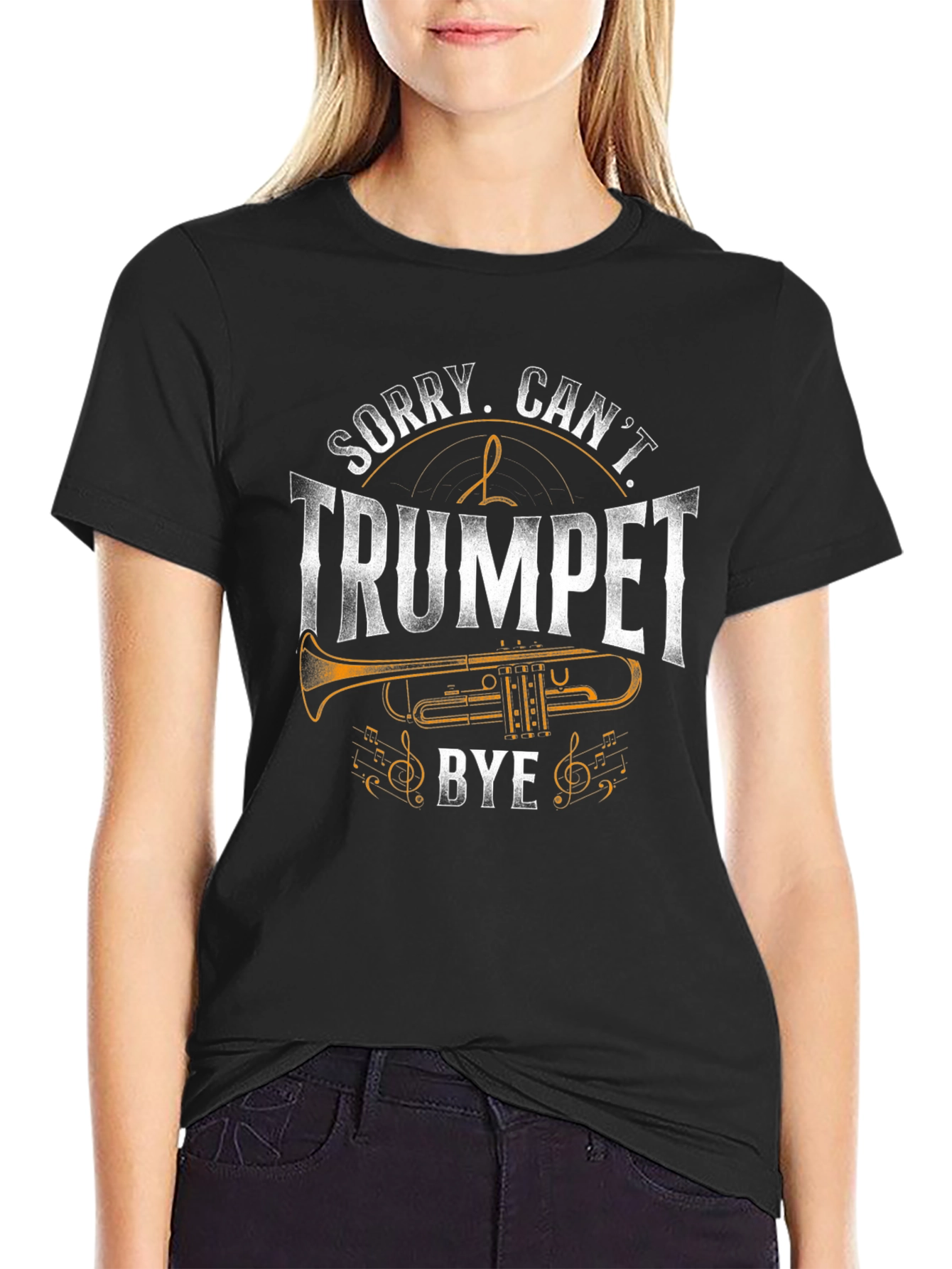 Black Sorry, Can't Trumpet Bye - Funny Music T-Shirt view 2