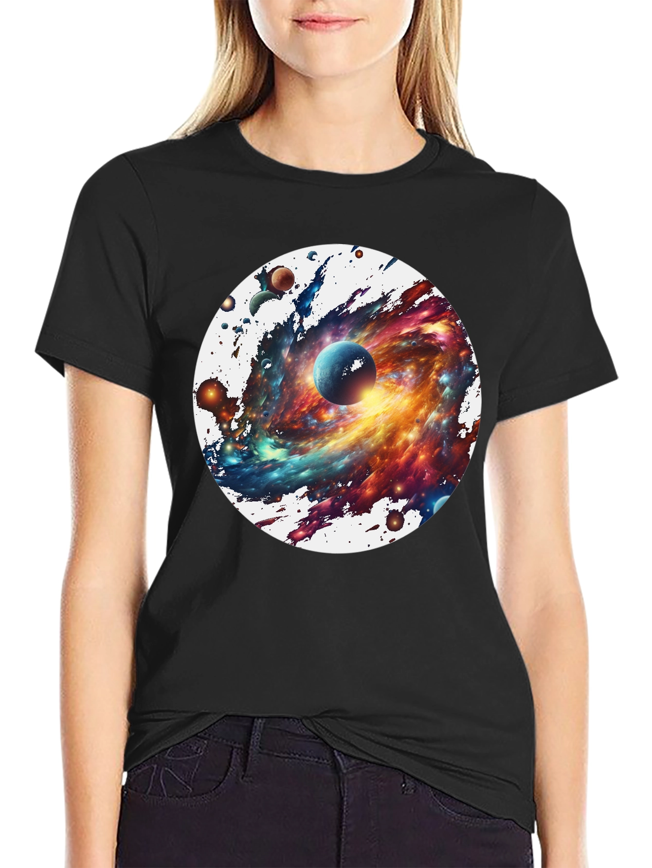 Black Galaxy Blast T-Shirt - Space Print Tee view 2