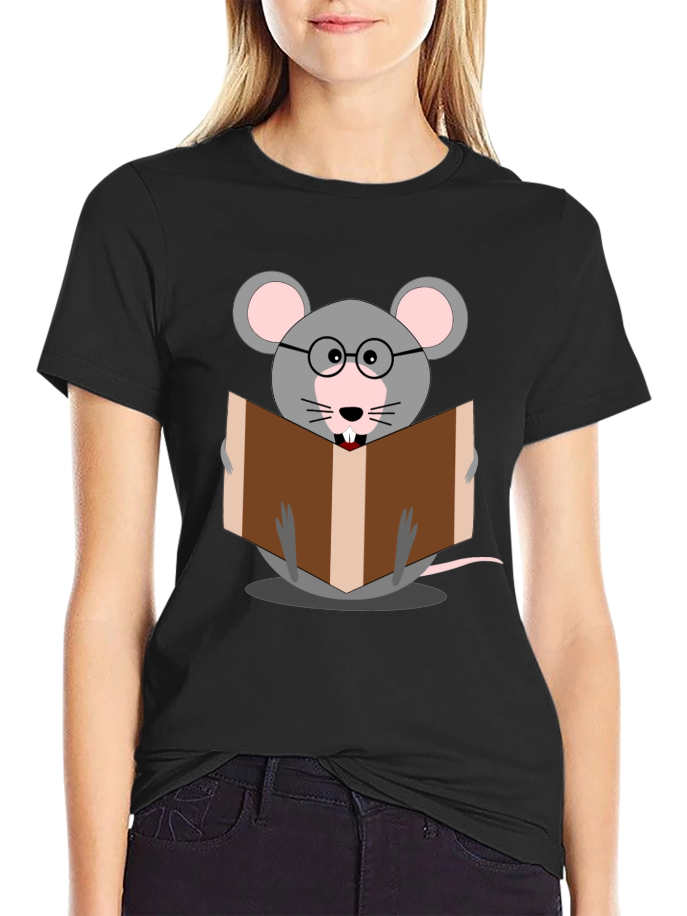 Black Bookworm Mouse Graphic Tee - Read in Style view 2