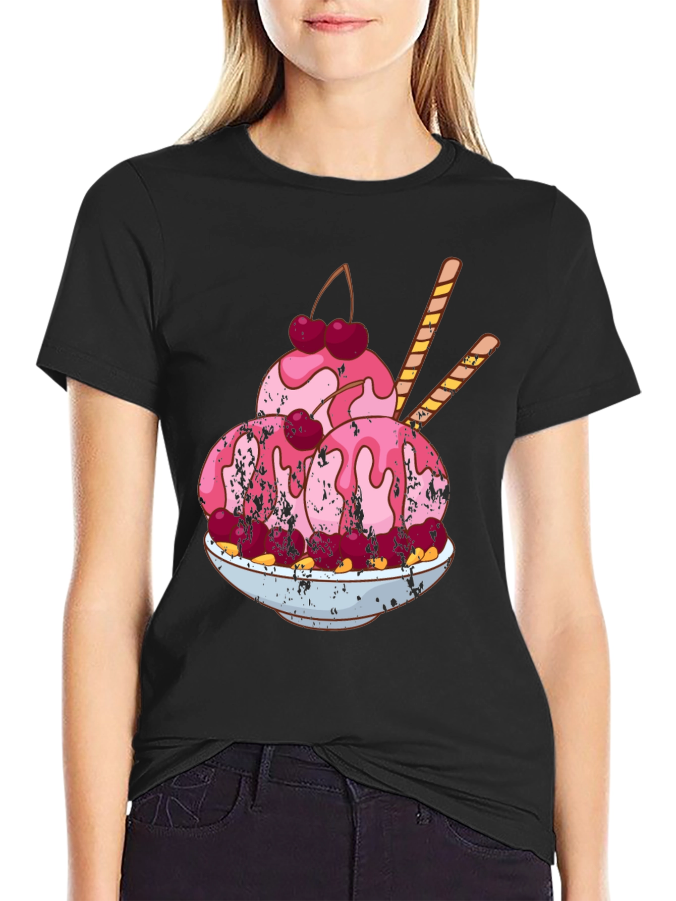 Black Ice Cream Sundae Graphic T-Shirt - Fun Foodie Tee view 2