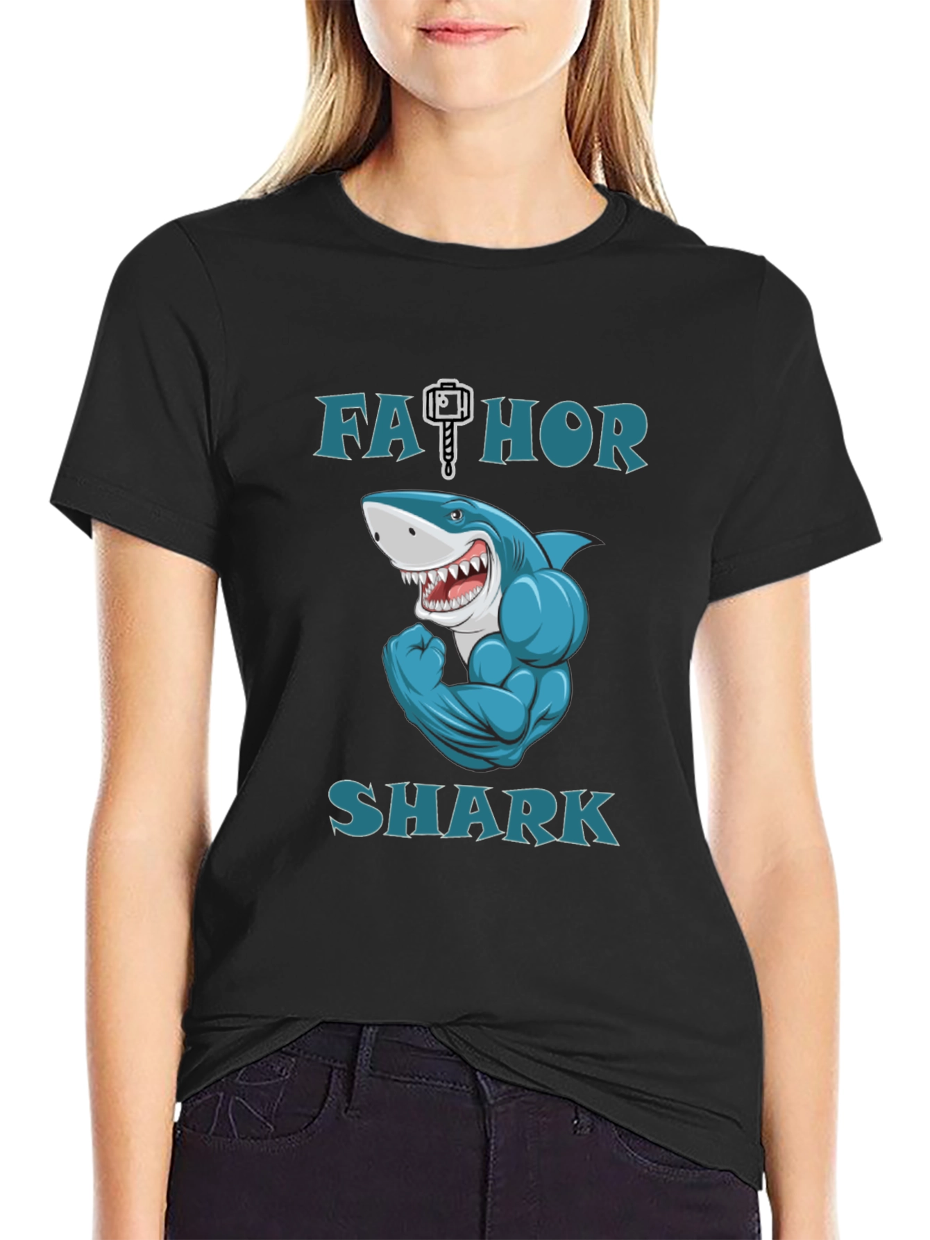 Black Fathor Shark Men's Graphic T-Shirt - Funny Father's Day Tee view 2