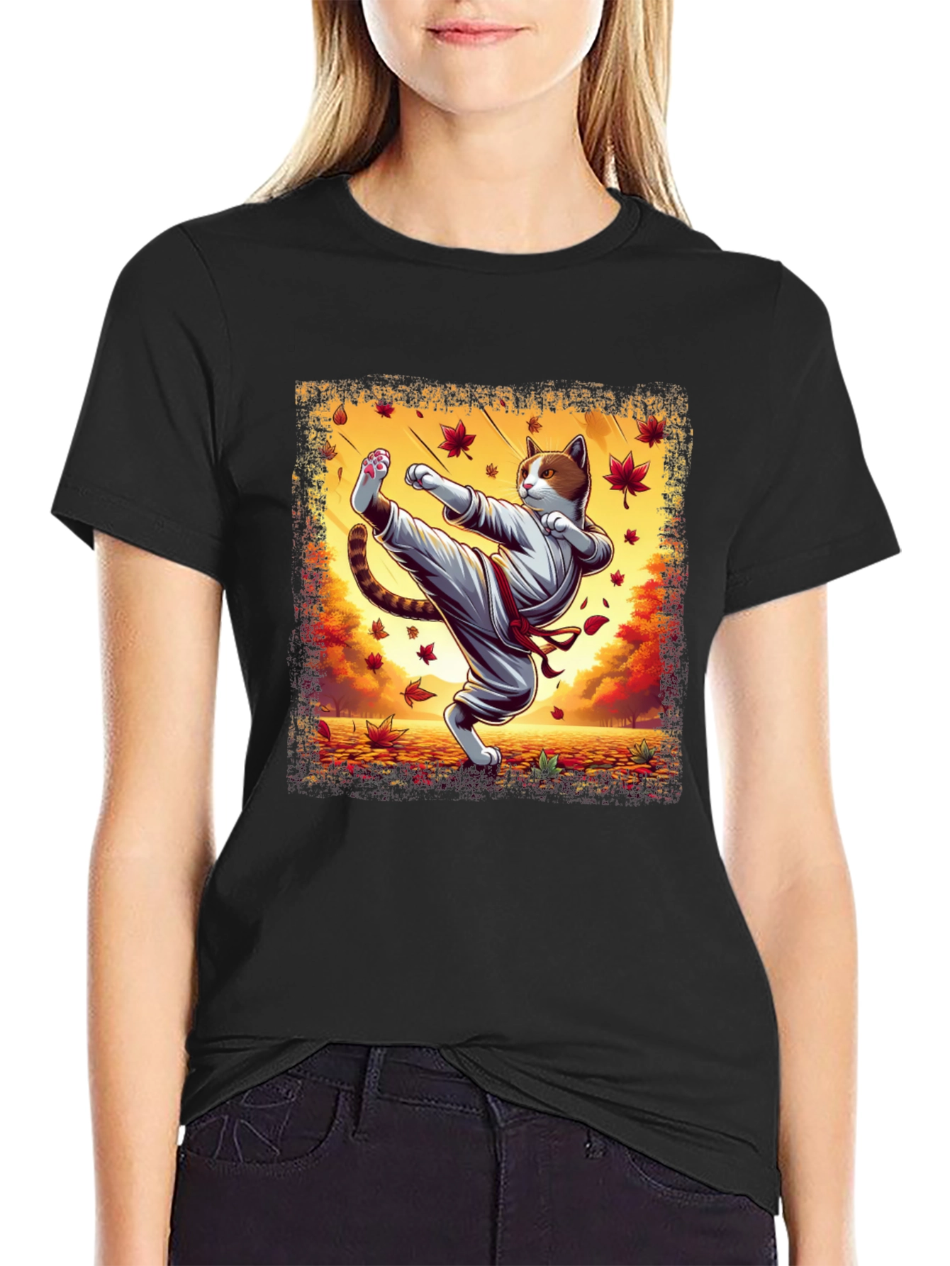 Black Karate Cat T-Shirt - Martial Arts Kitten Tee view 2