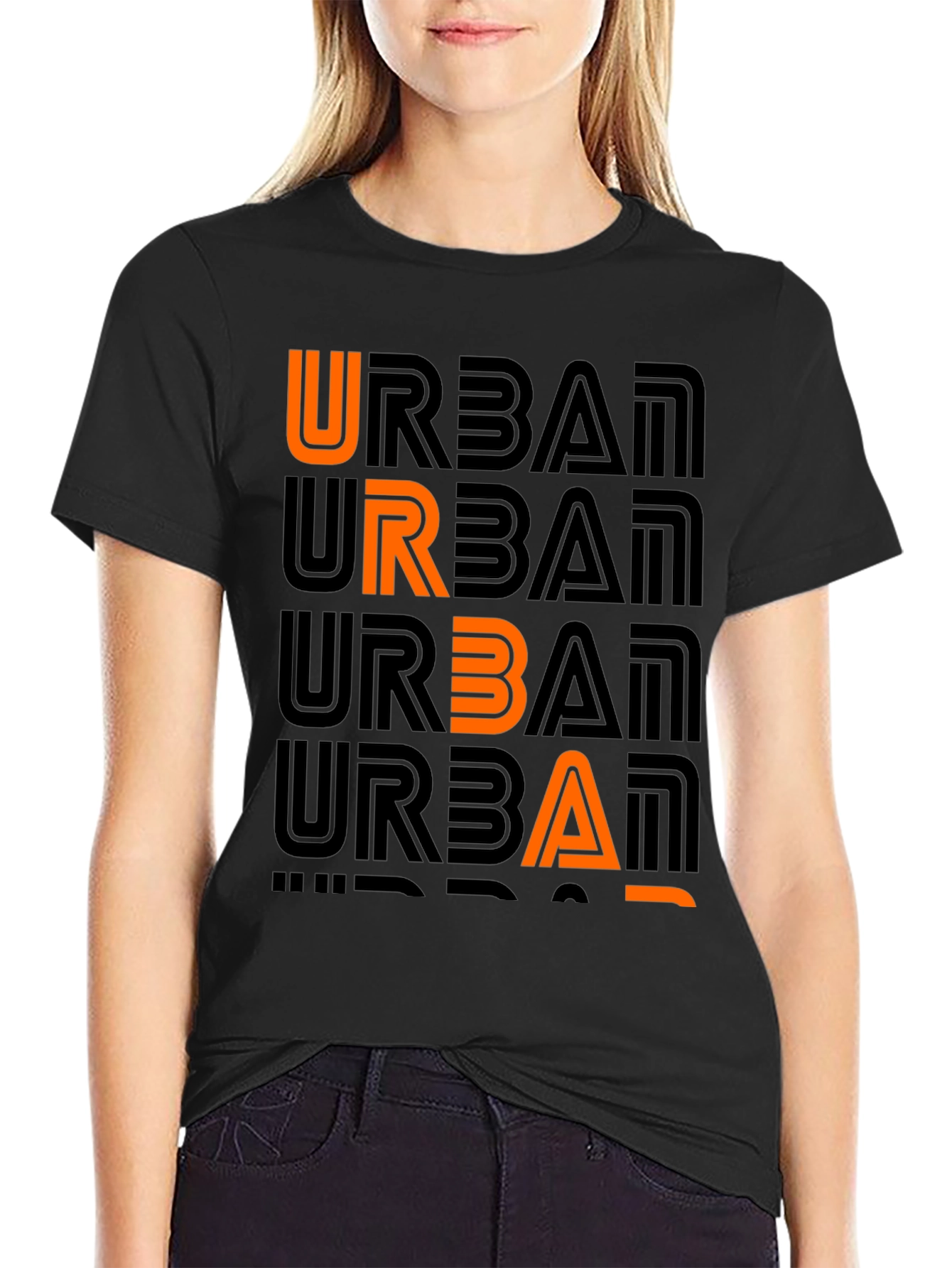 Black Urban Graphic Print Crew Neck T-Shirt view 2