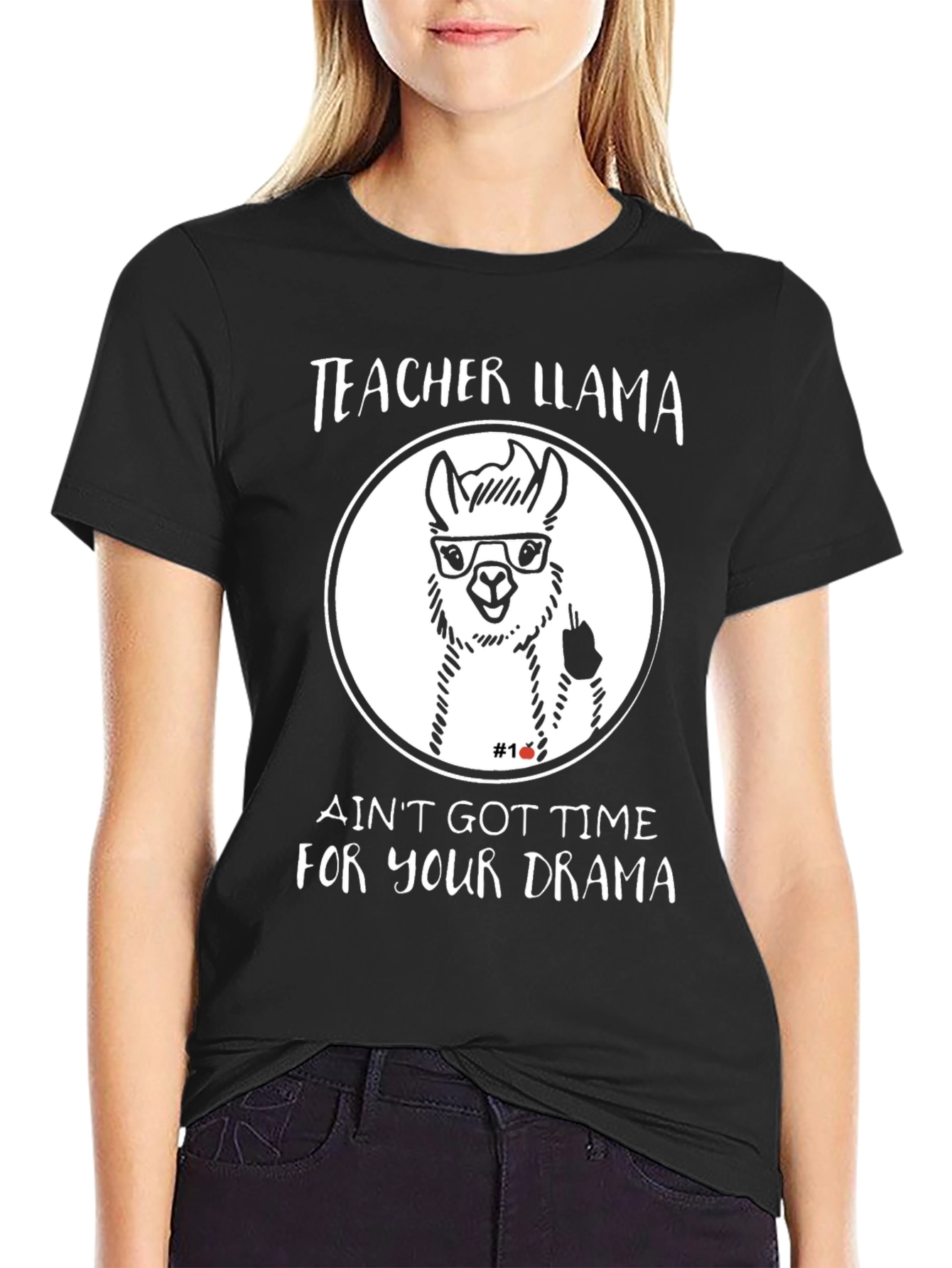 Black Teacher Llama Black T-Shirt - Ain't Got Time For Your Drama view 2