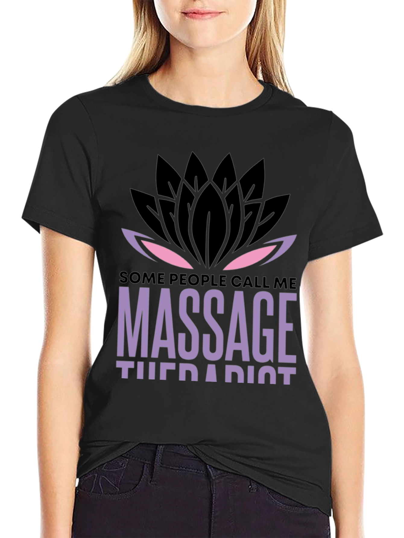 Black Massage Therapist Lotus Graphic T-Shirt - Unique Design view 2