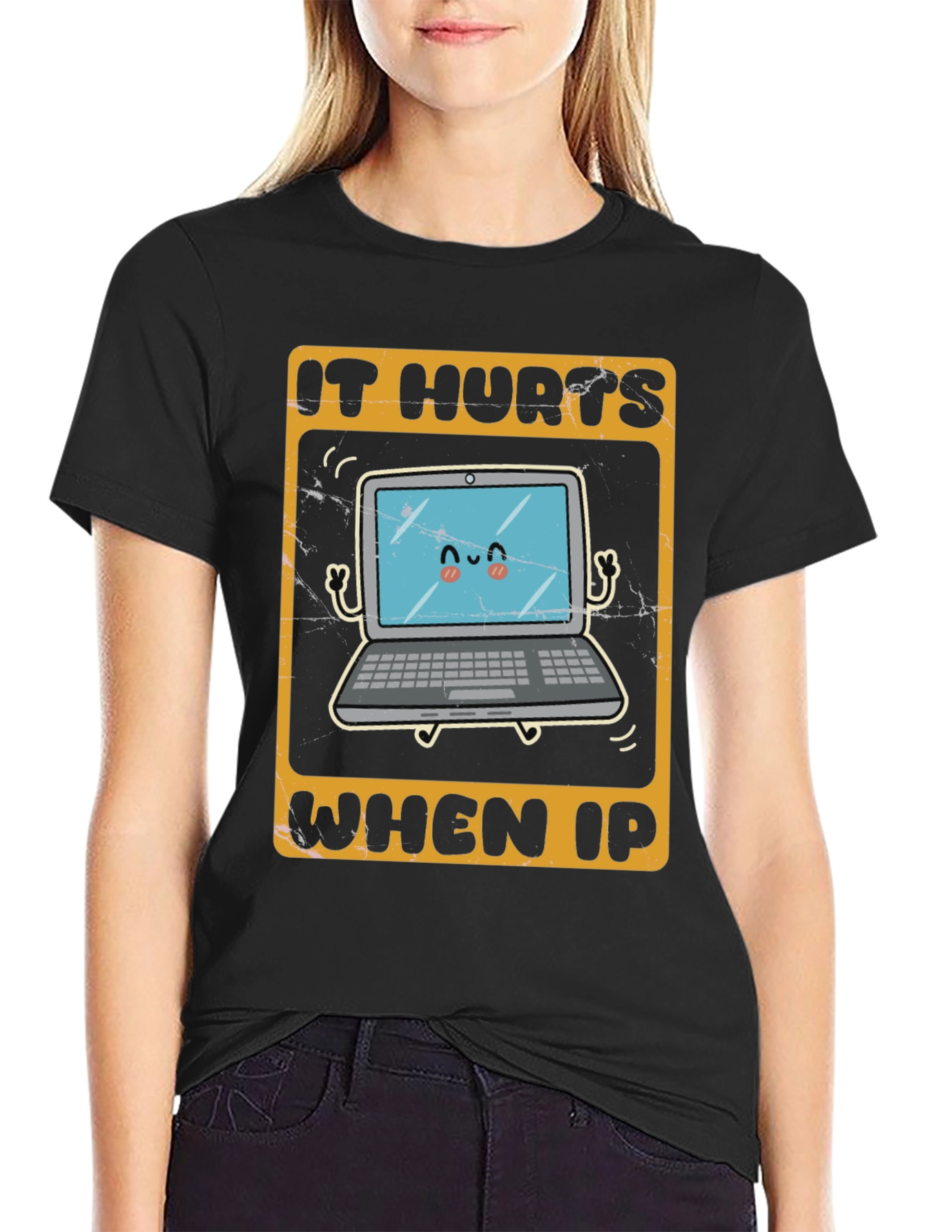 Black It Hurts When IP Funny Tech T-Shirt view 2