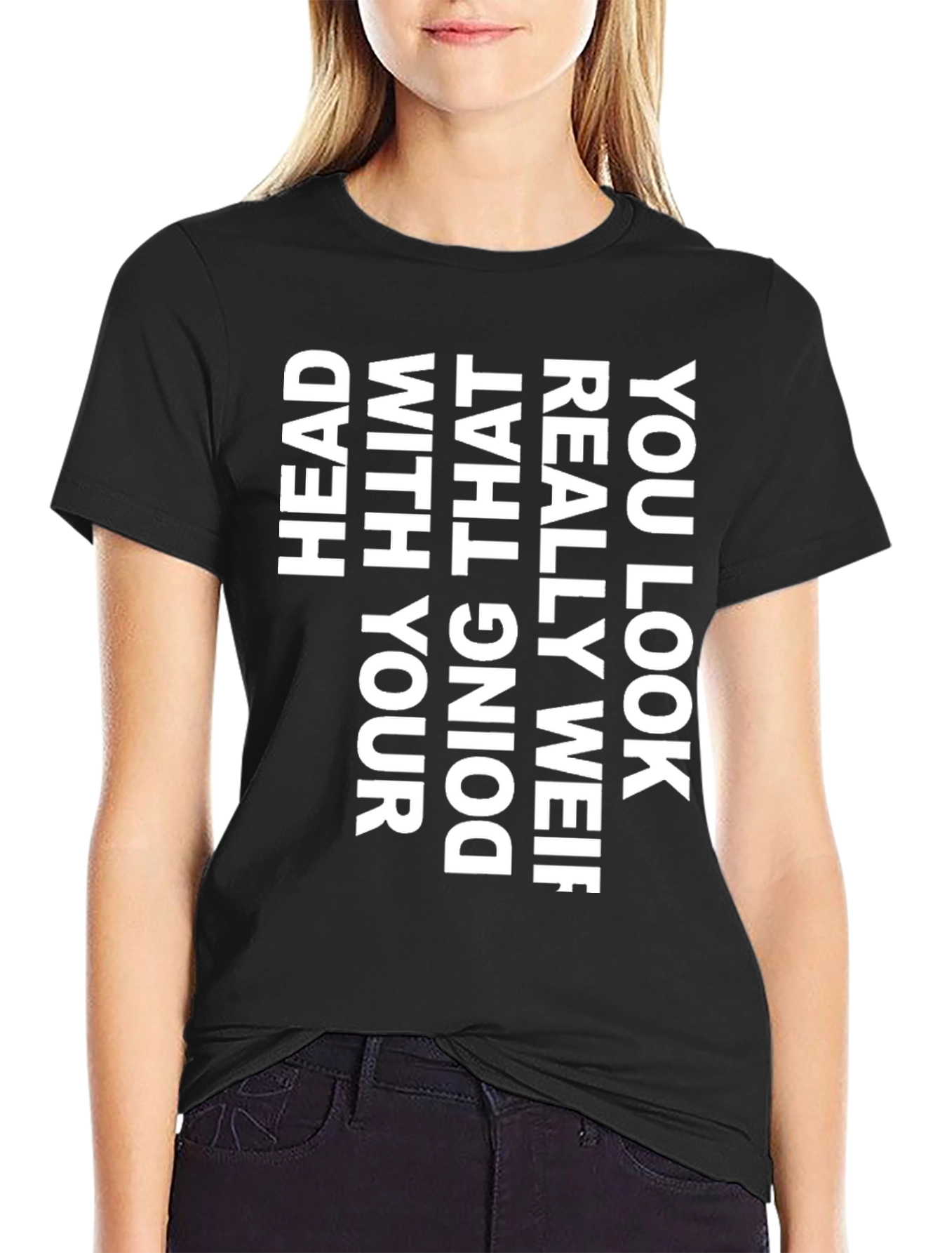 Black Funny Graphic T-Shirt - "Head With Your Doing" Design view 2