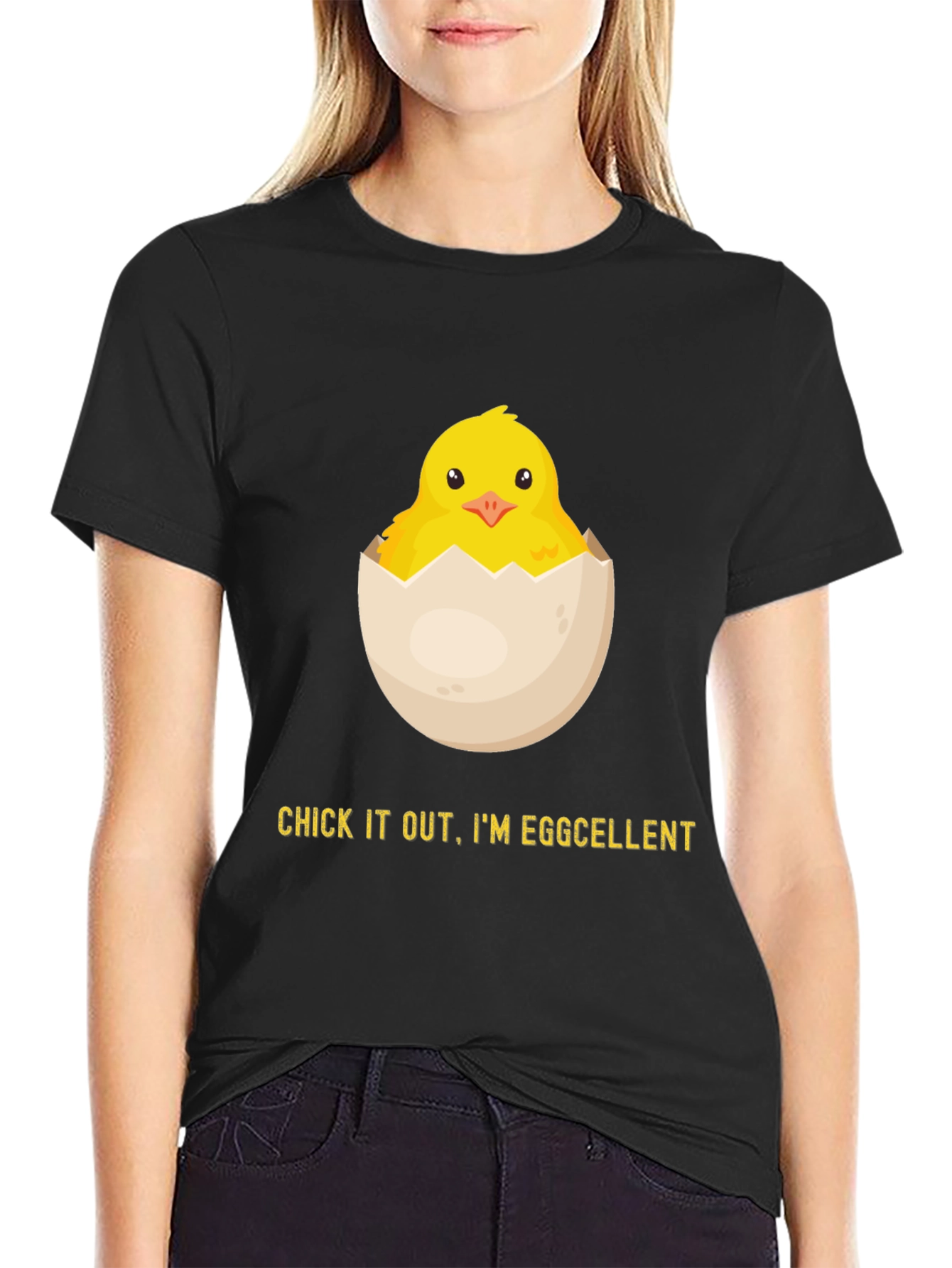 Black Eggcellent Chick Graphic Tee - Funny Easter Shirt view 2