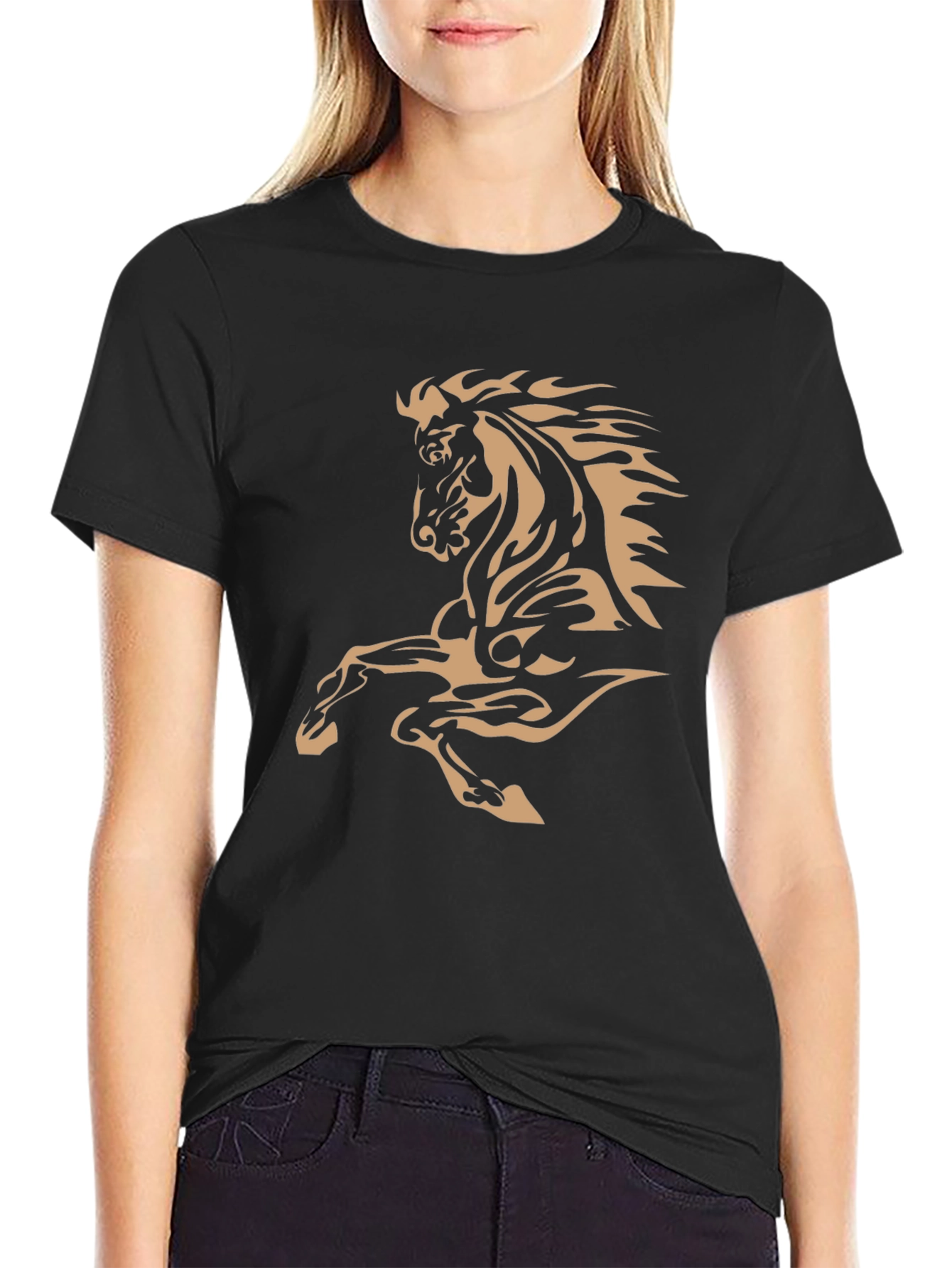 Black Black T-Shirt with Horse Design view 2