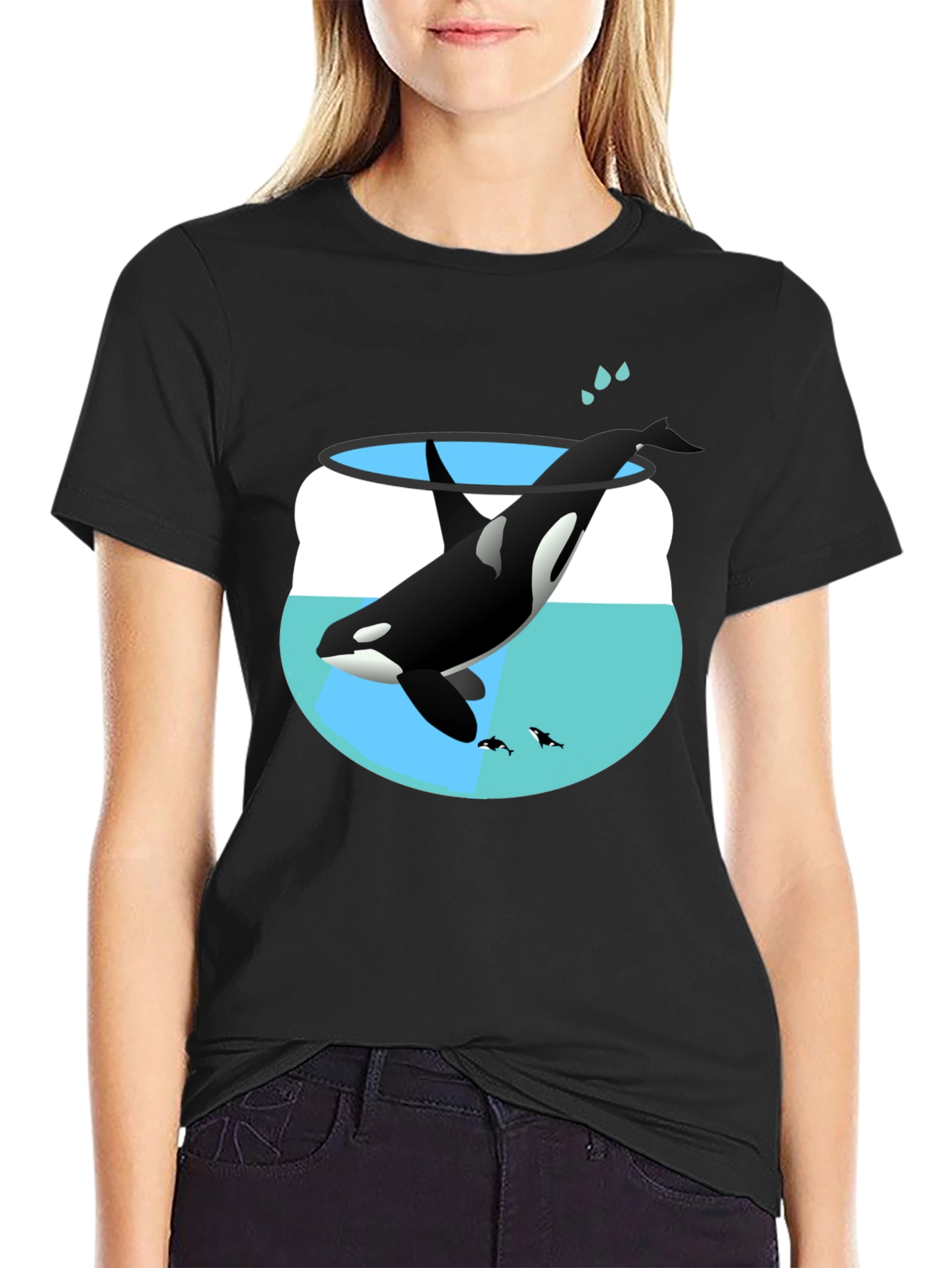 Black Orca in a Fishbowl Graphic T-Shirt view 2