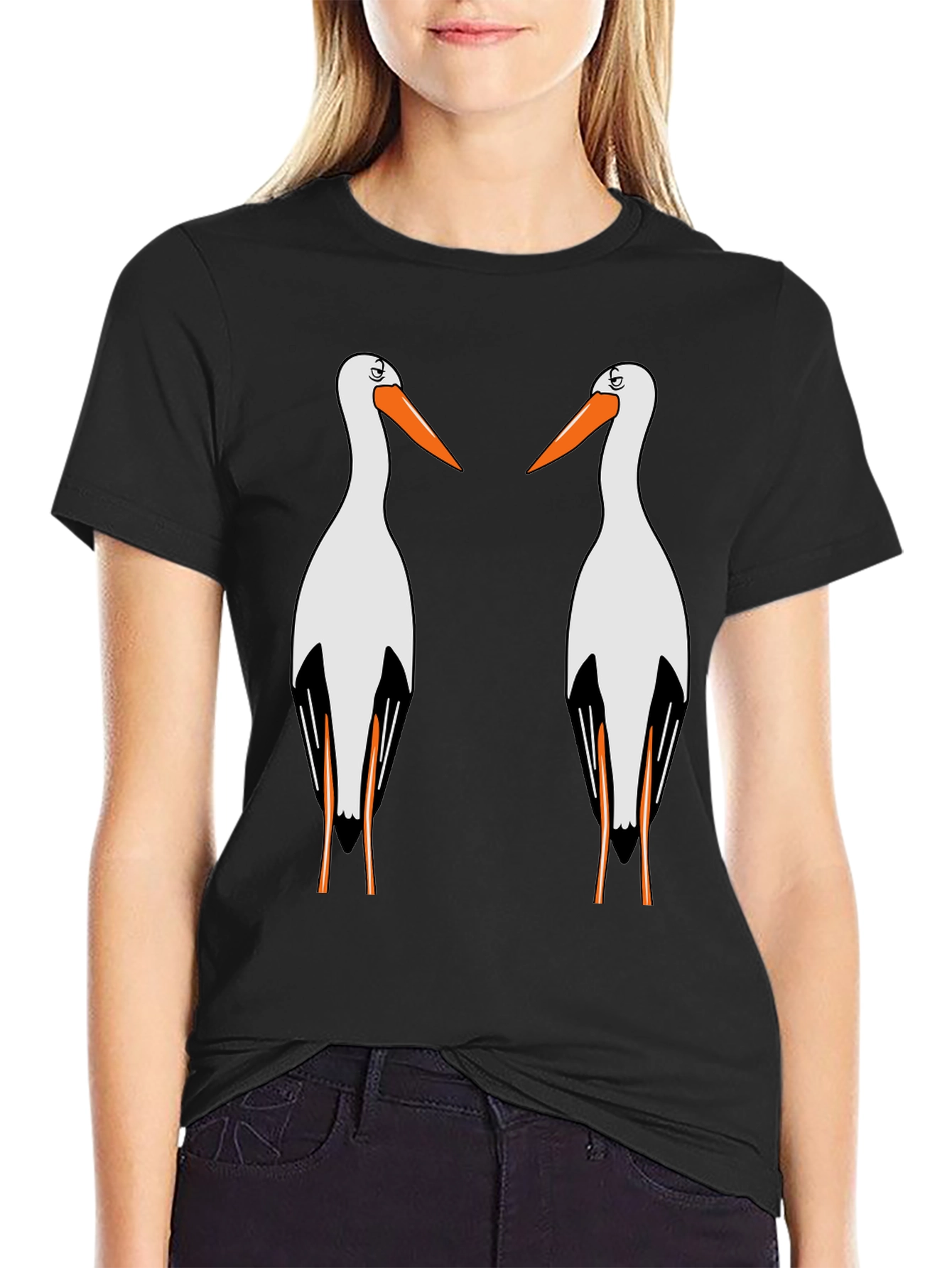 Black Stork Graphic T-Shirt - Quirky Bird Lover Tee view 2