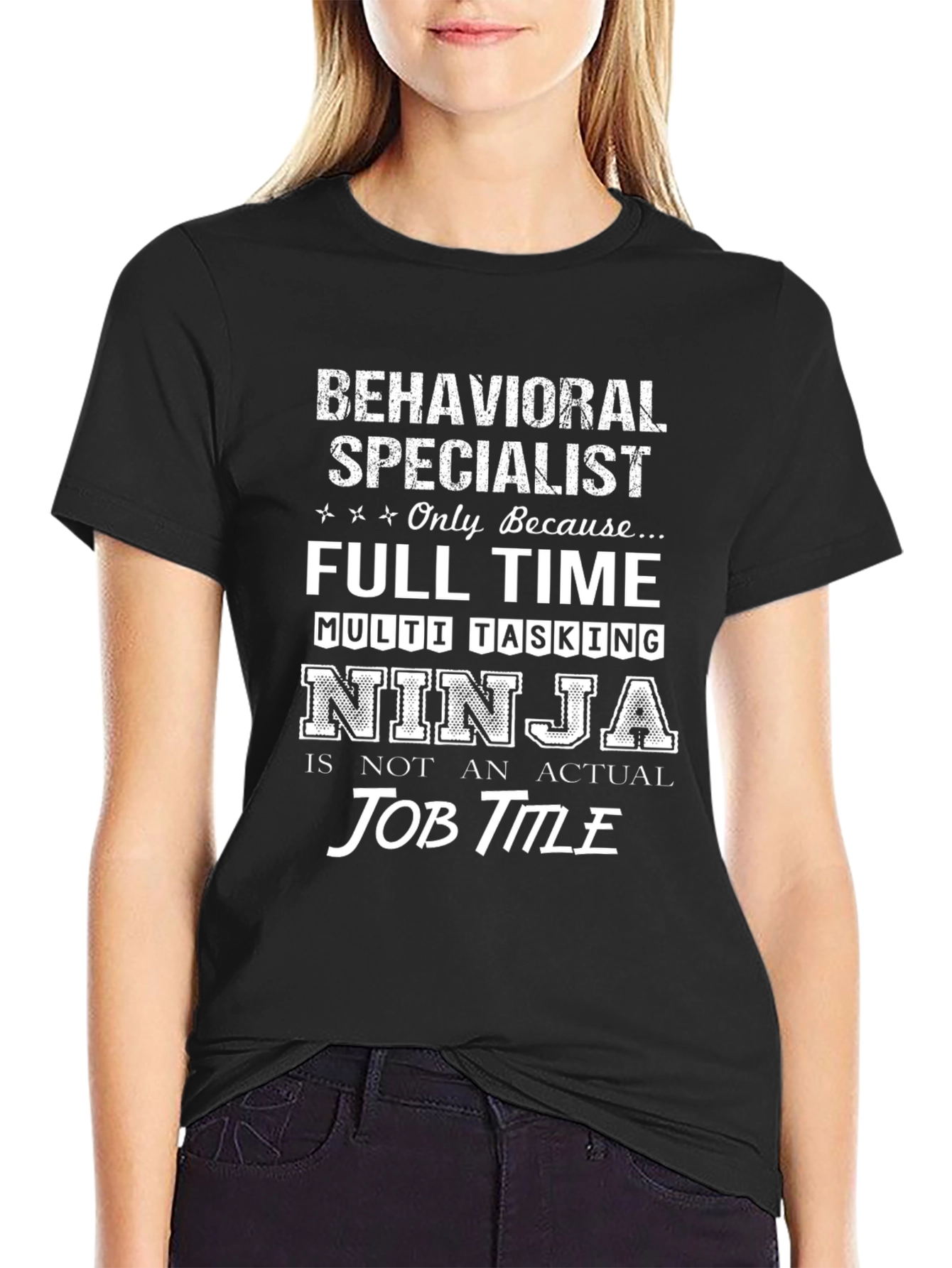 Black Behavioral Specialist Full Time Ninja T-Shirt view 2