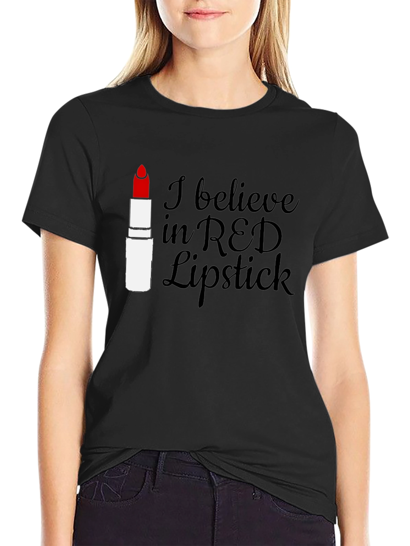Black Red Lipstick Believer Tee - Stylish Graphic T-Shirt view 2