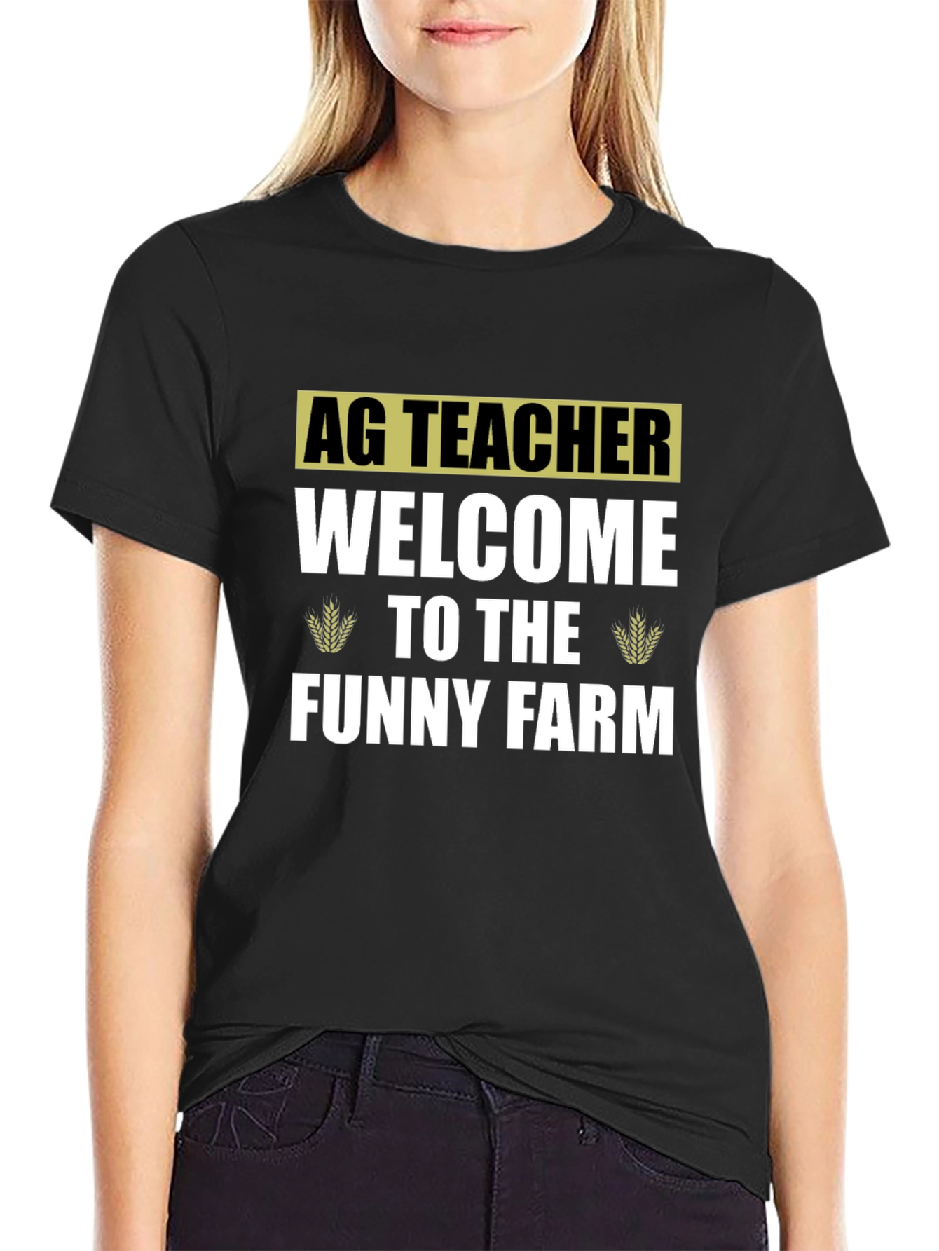 Black Ag Teacher Welcome To The Funny Farm Black T-Shirt view 2