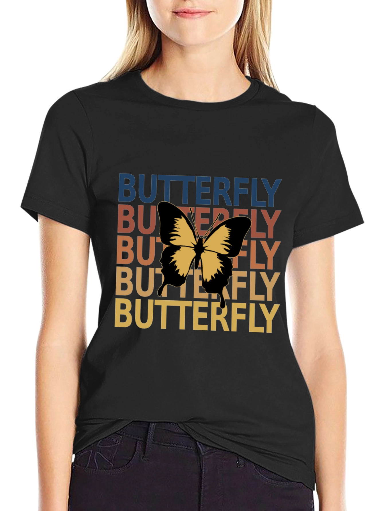 Black Retro Butterfly T-Shirt - Vintage Style Graphic Tee view 2