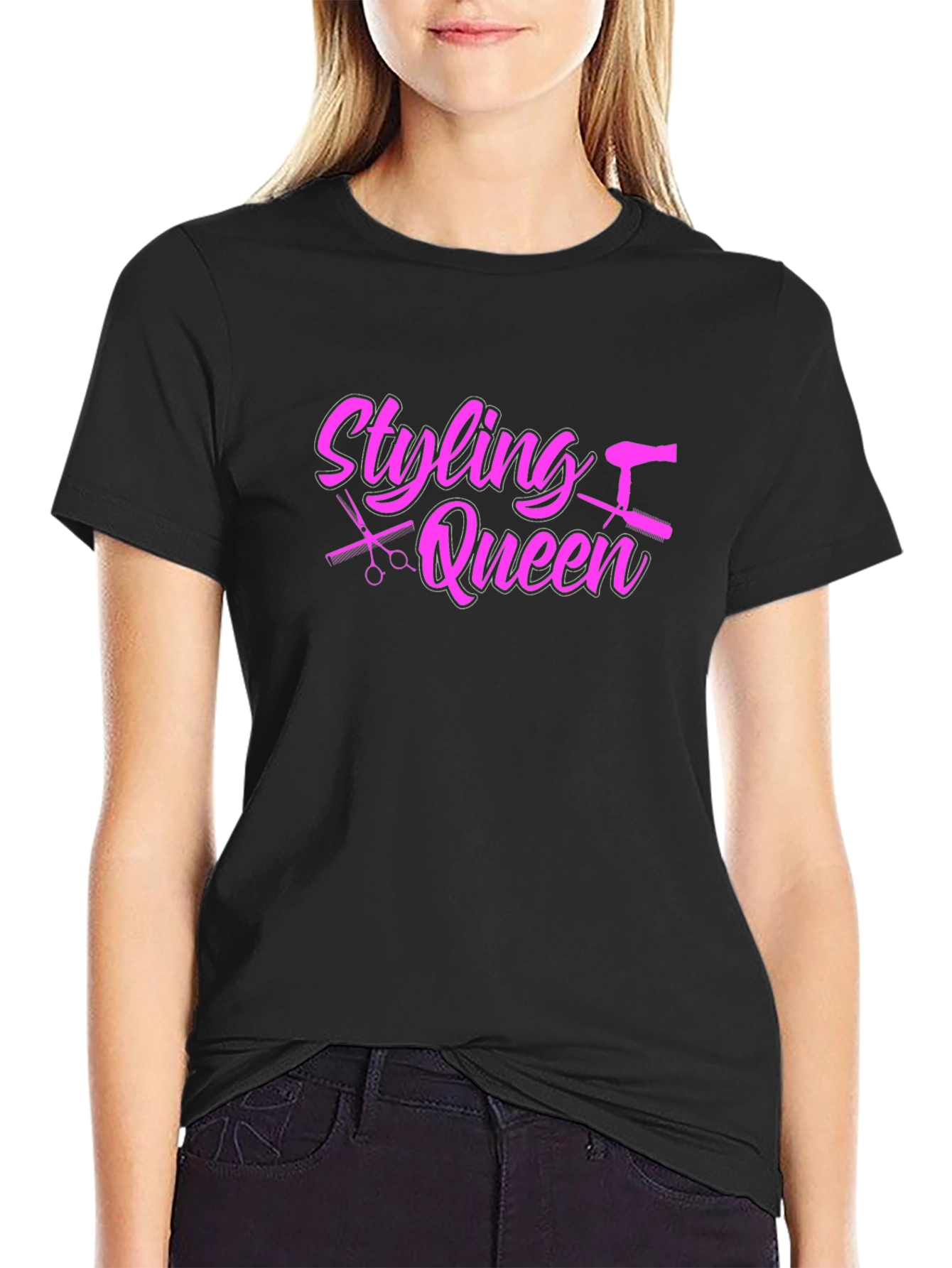 Black Styling Queen Graphic Tee - Hairdresser T-Shirt view 2