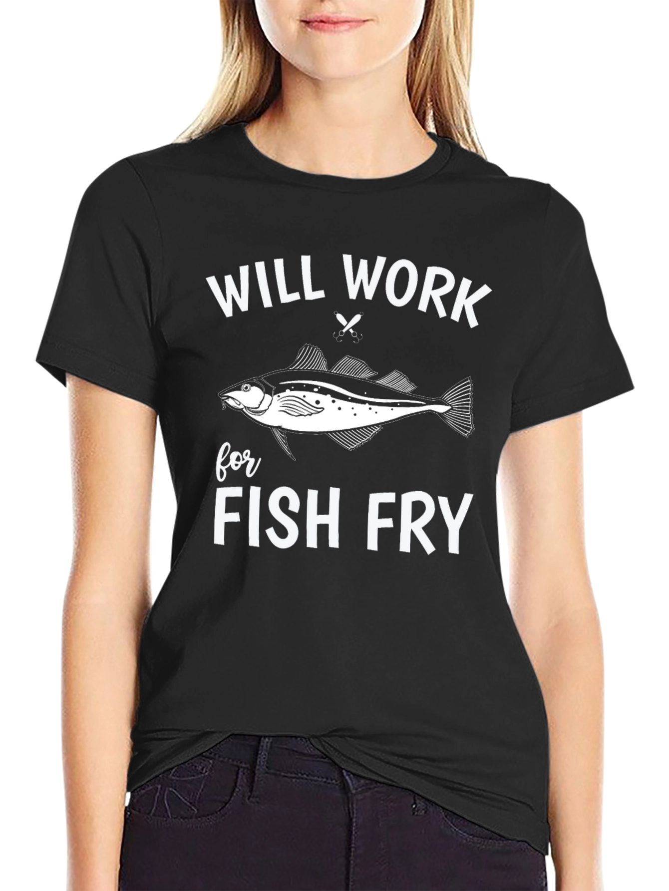 Black Will Work For Fish Fry T-Shirt view 2