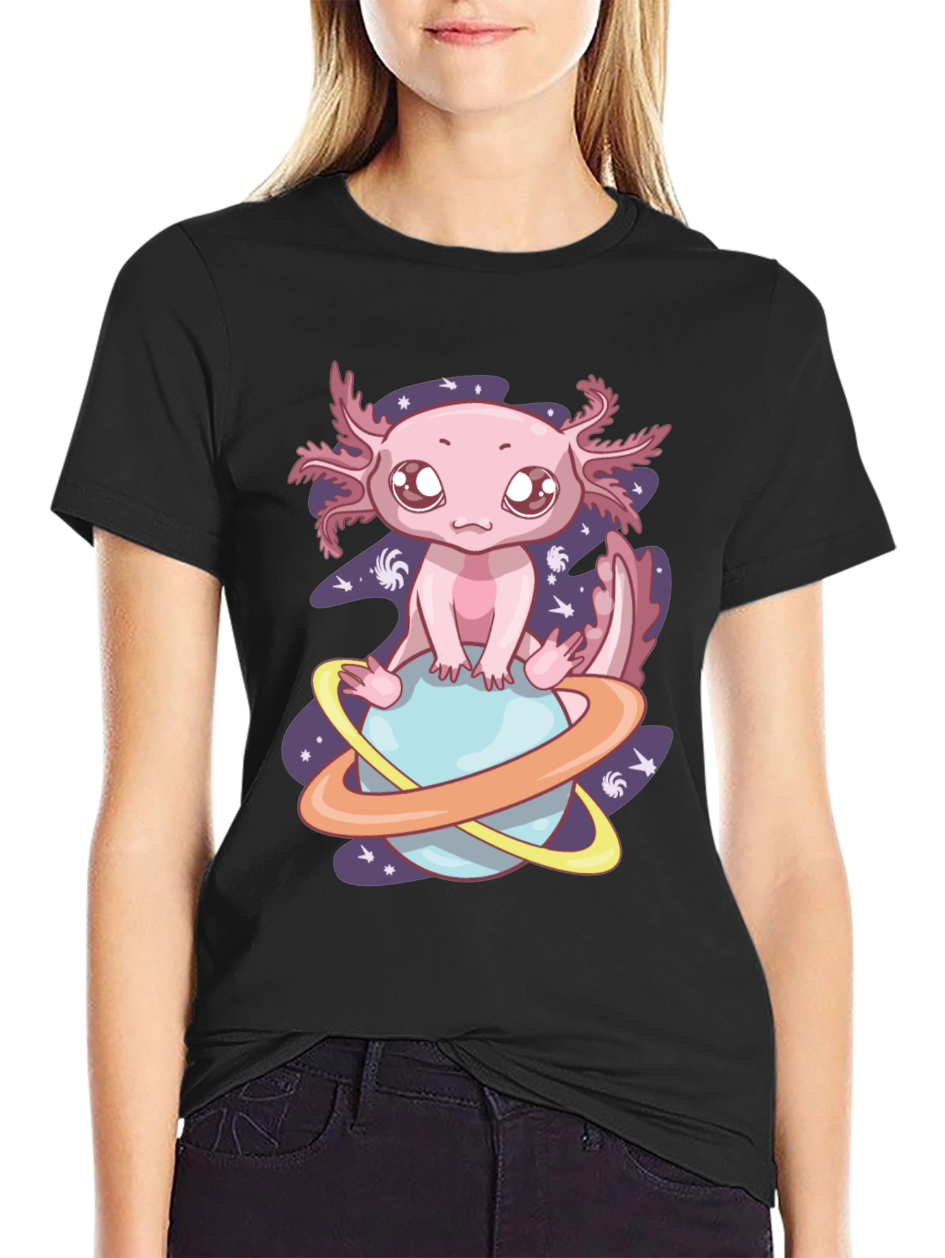 Black Axolotl Planet Graphic Tee - Cute & Unique Design view 2