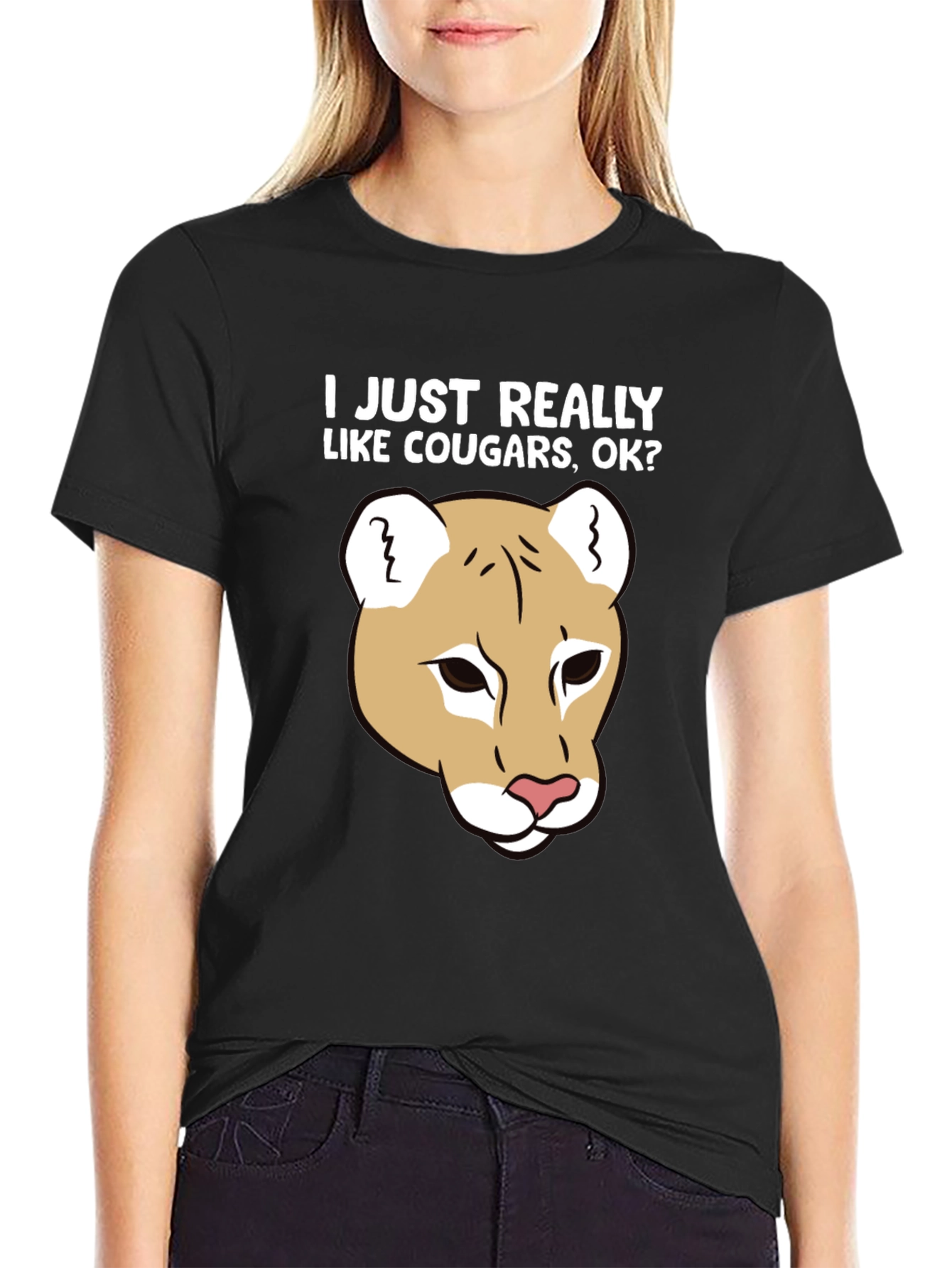 Black Cougar Lover Graphic T-Shirt, Fun Novelty Tee view 2