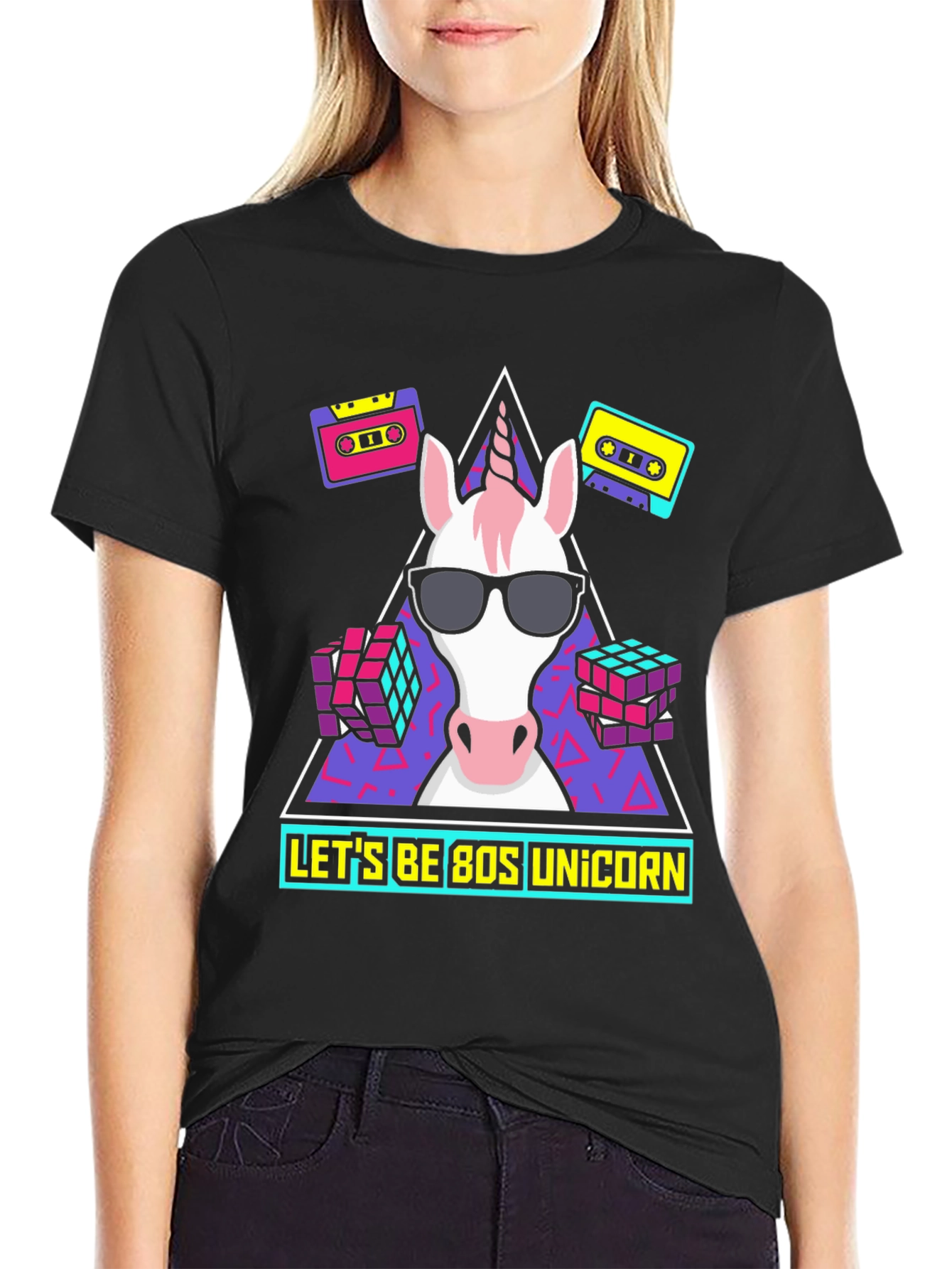 Black 80s Unicorn Graphic Tee view 2