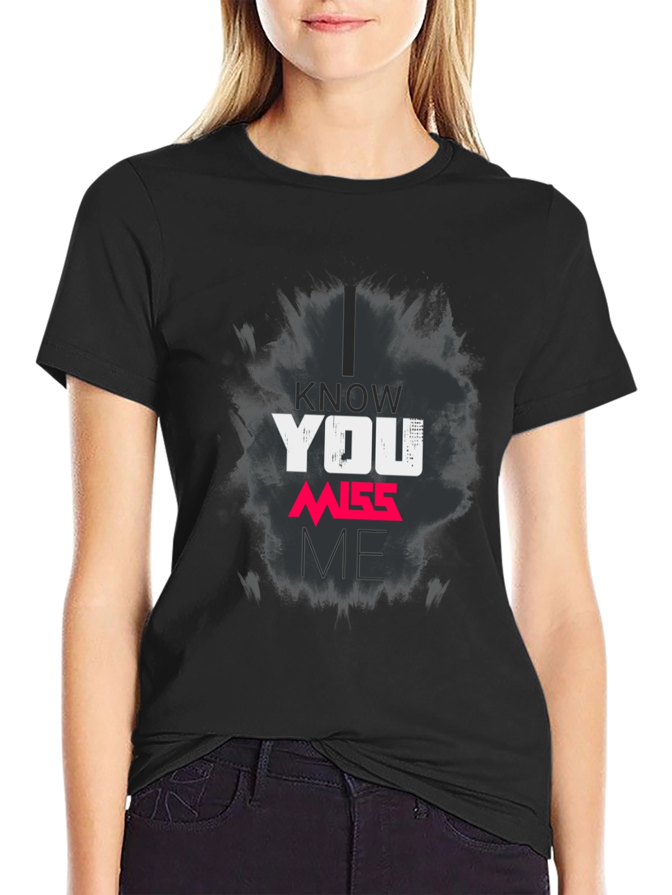 Black I Know You Miss Me Graphic Print Black T-Shirt view 2
