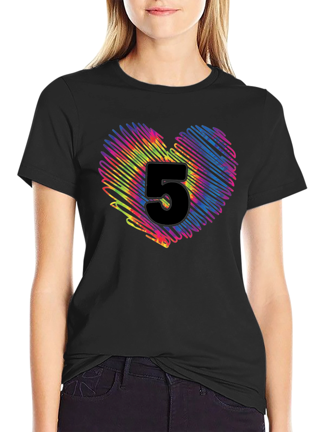 Black Number Five Heart Graphic T-Shirt view 2