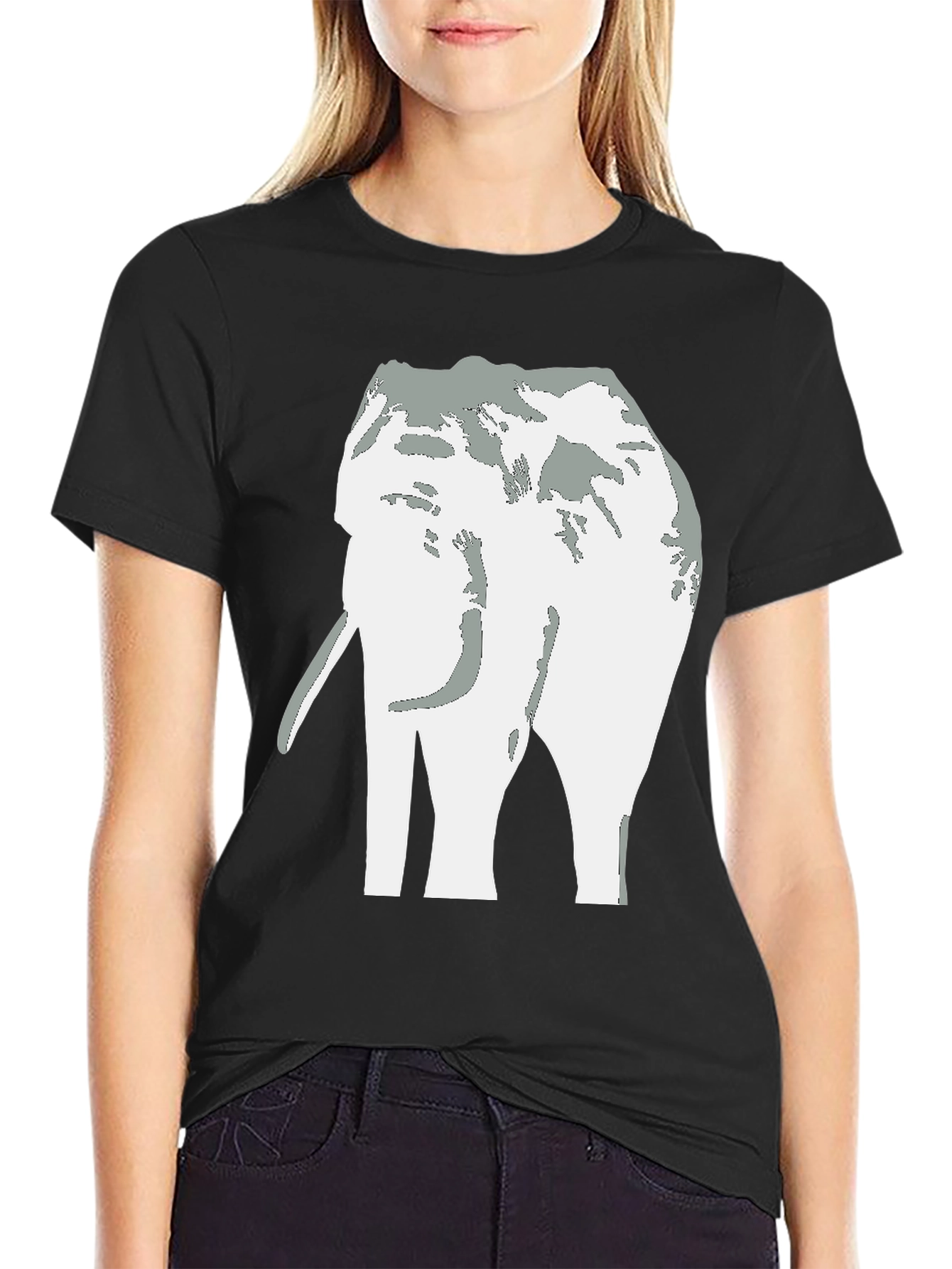 Black Elephant Graphic Tee - Black Cotton Casual T-Shirt view 2