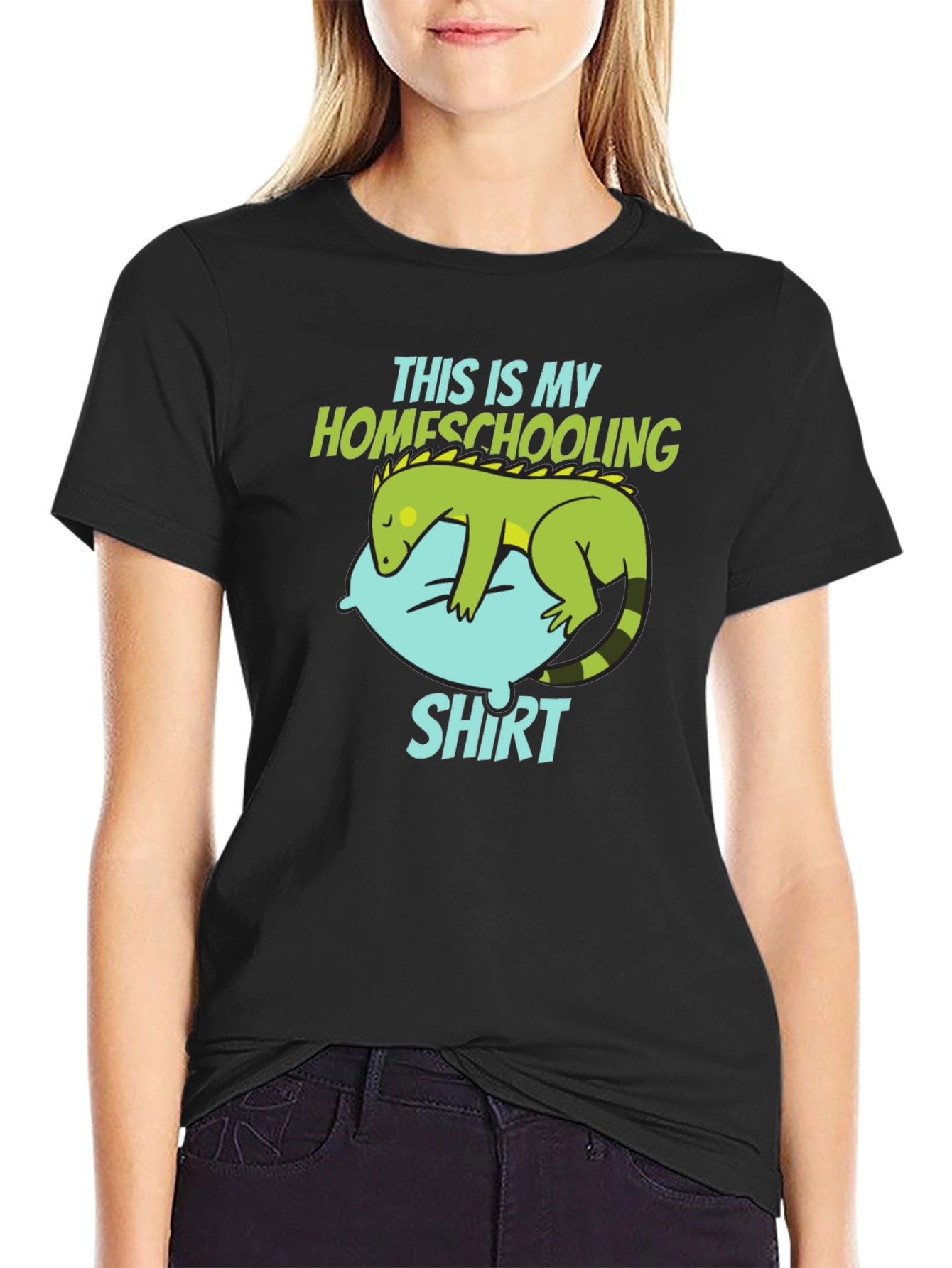 Black Homeschooling T-Shirt with Lizard Design view 2