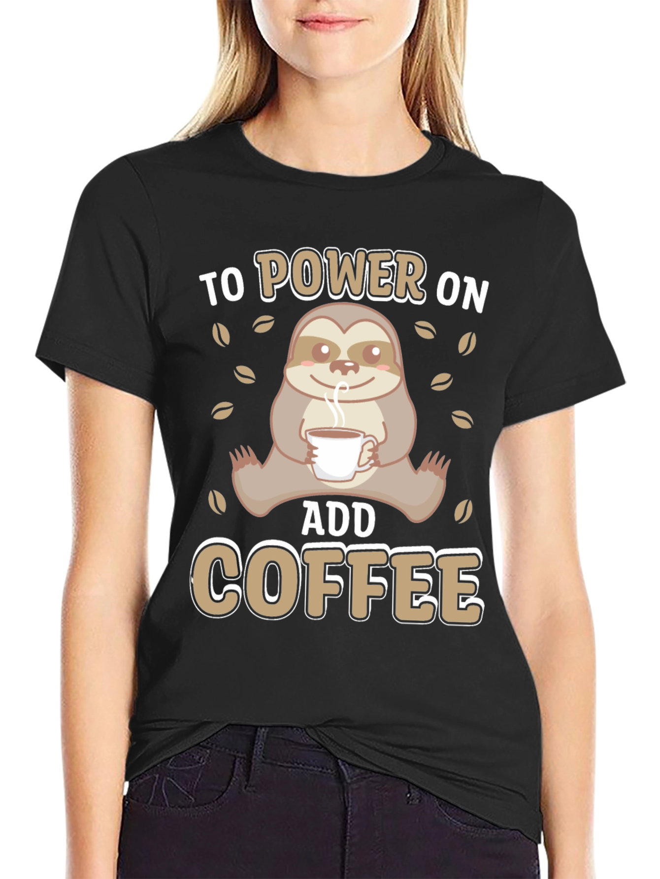 Black Sloth Coffee T-Shirt - Power On, Add Coffee! view 2