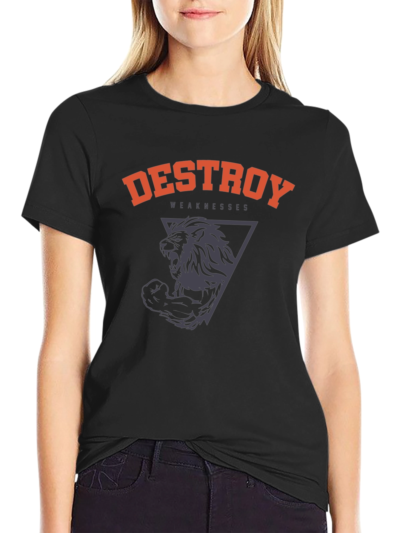 Black Destroy Weaknesses Lion Graphic T-Shirt - Black view 2