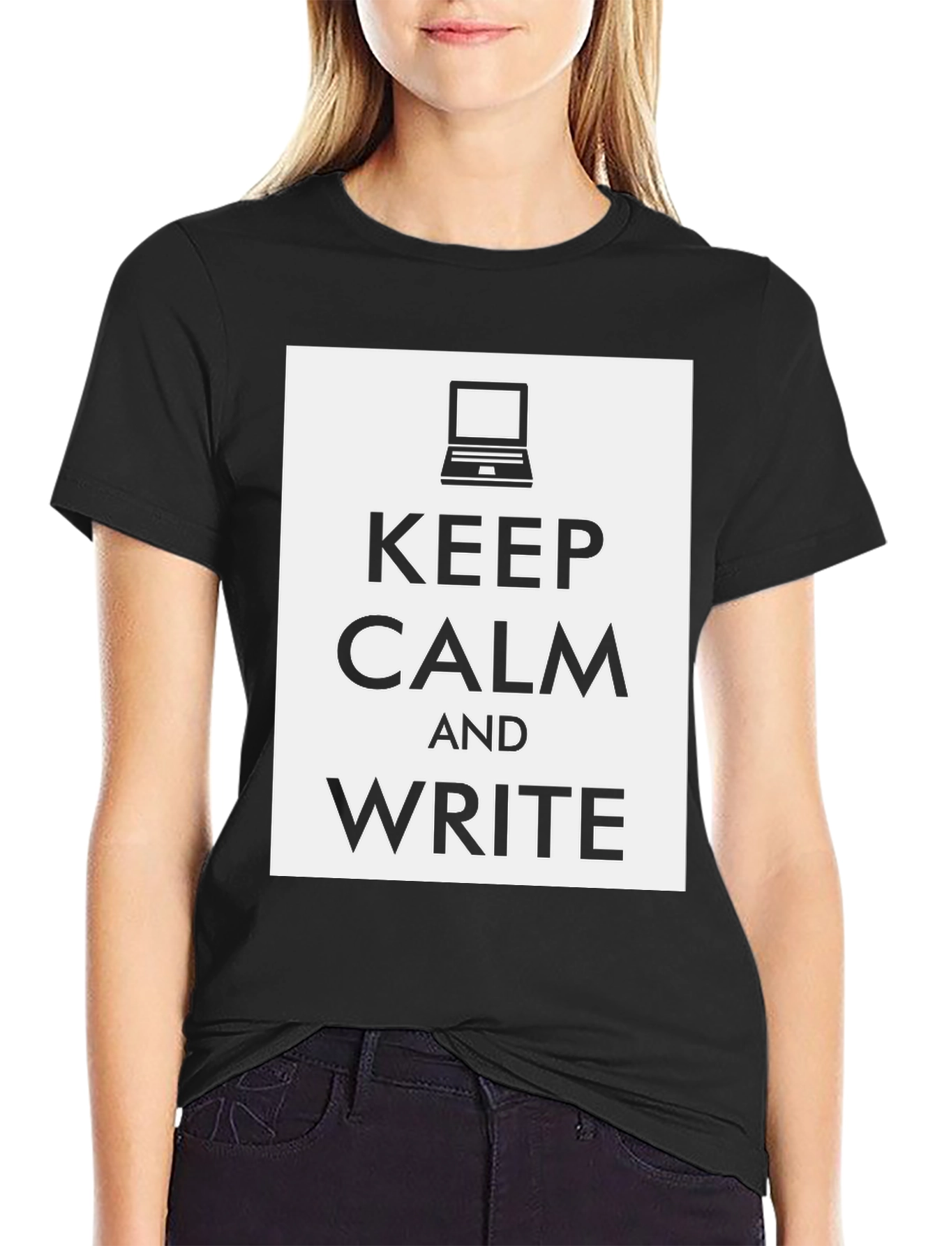 Black Keep Calm and Write T-Shirt - Writer's Tee view 2