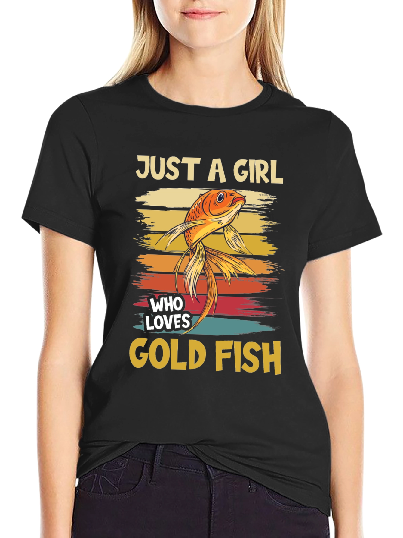 Black Just A Girl Who Loves Goldfish T-Shirt view 2