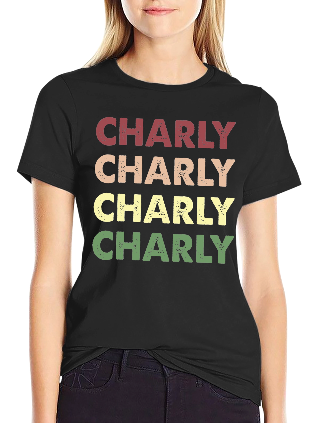 Black Retro Charly T-Shirt - Vintage Style Name Tee view 2