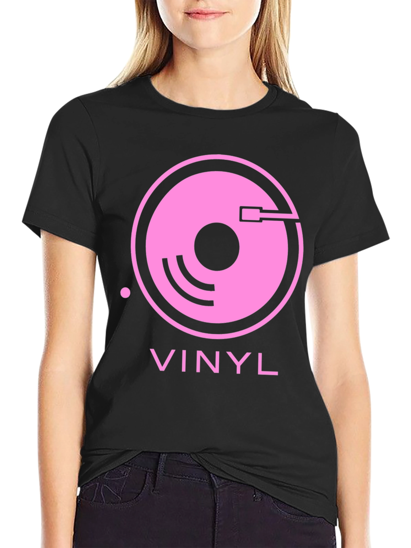 Black Vinyl Record Graphic Tee - Retro Music Lover Shirt view 2
