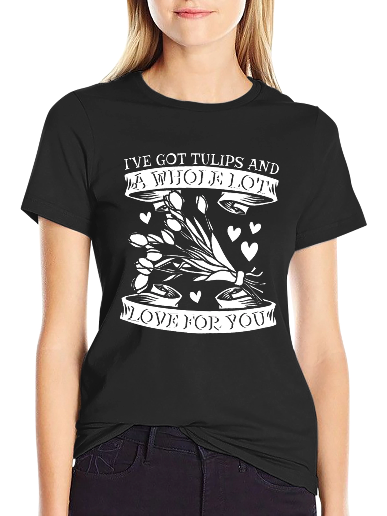 Black Tulips & Love T-Shirt - Romantic Graphic Tee view 2