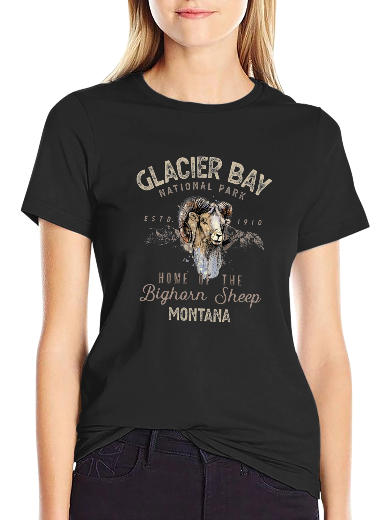 Black Glacier Bay National Park Bighorn Sheep T-Shirt view 2