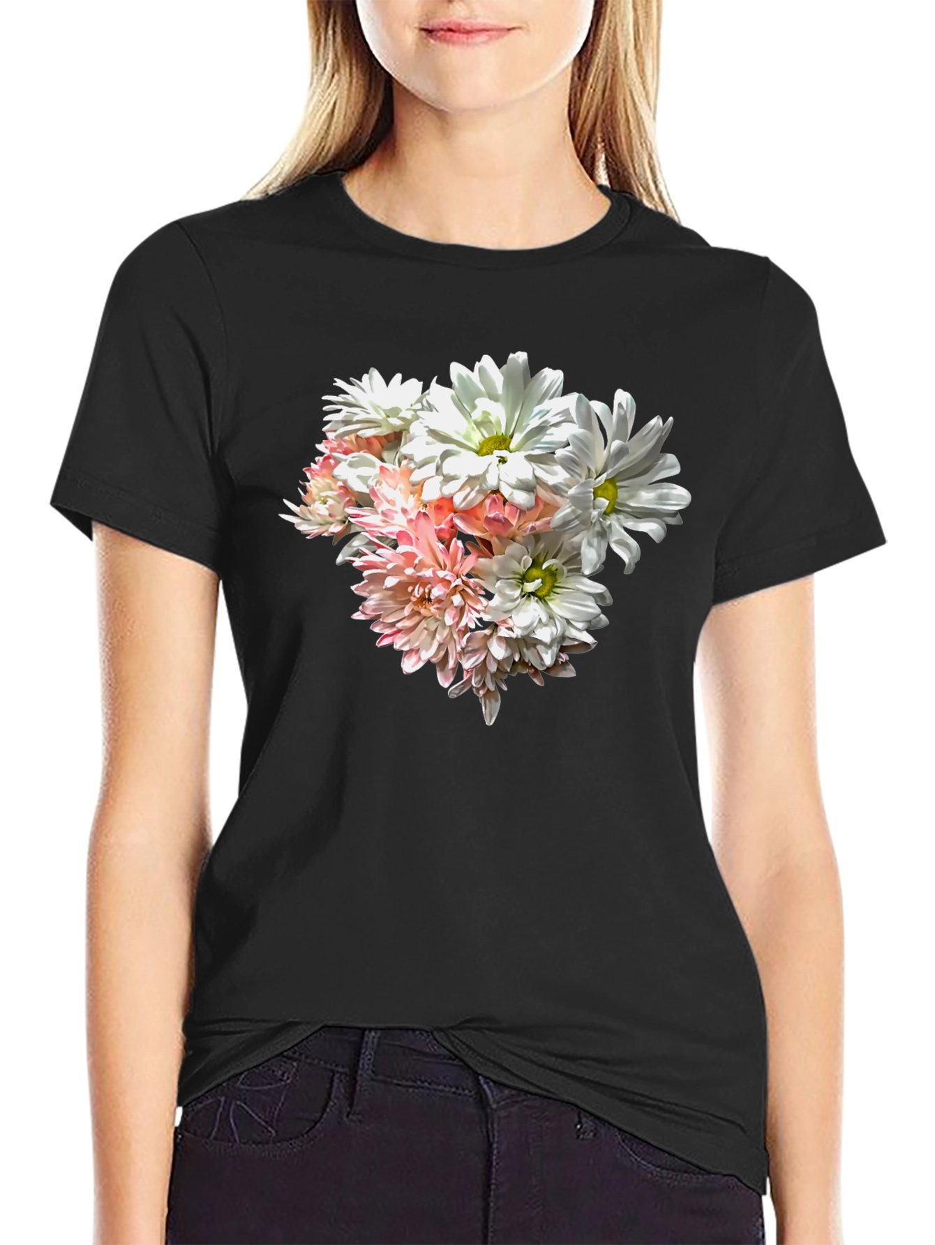 Black Floral Graphic Black T-Shirt view 2