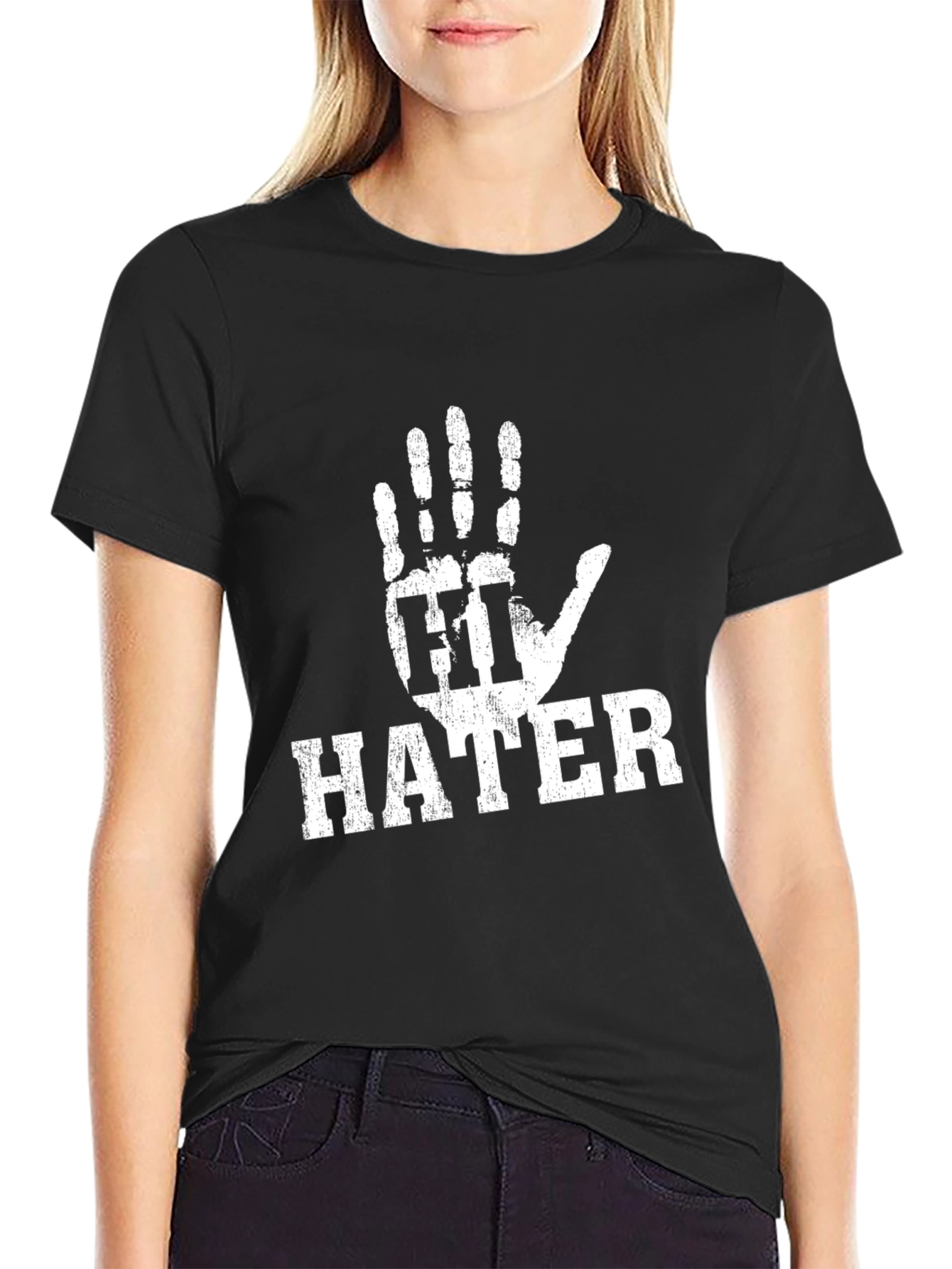 Black Hi Hater Graphic T-Shirt, Funny Novelty Tee view 2