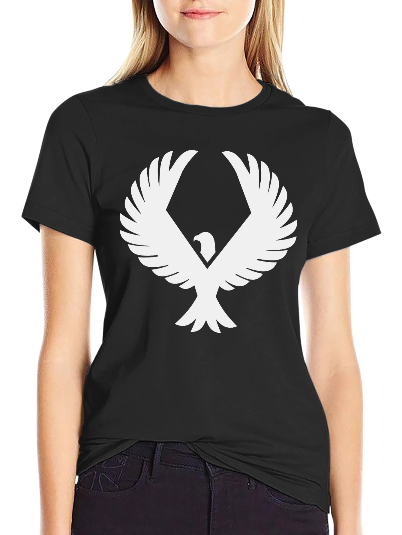 Black Black T-Shirt with Eagle Graphic Print view 2