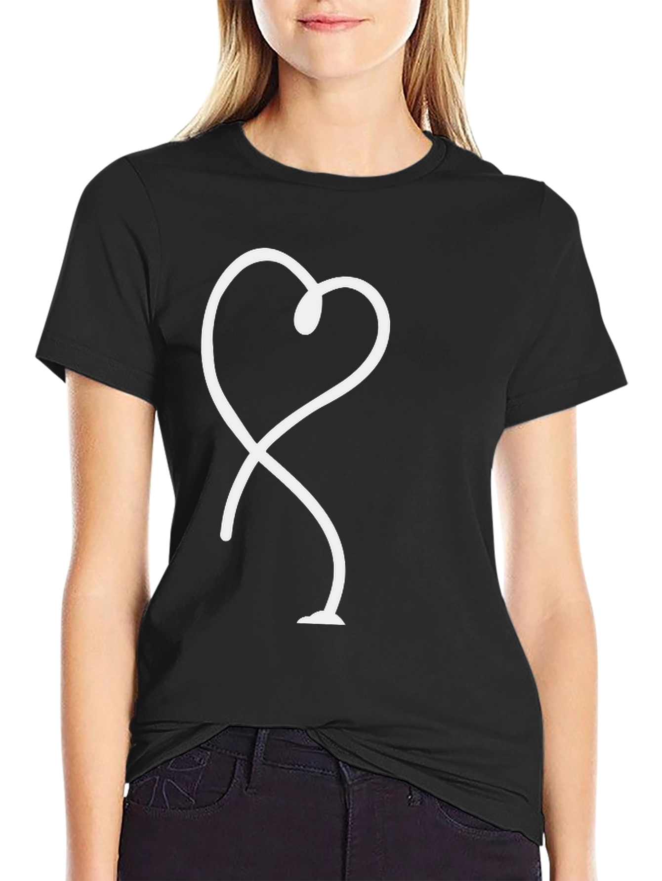 Black Heart Line Art Black T-Shirt view 2