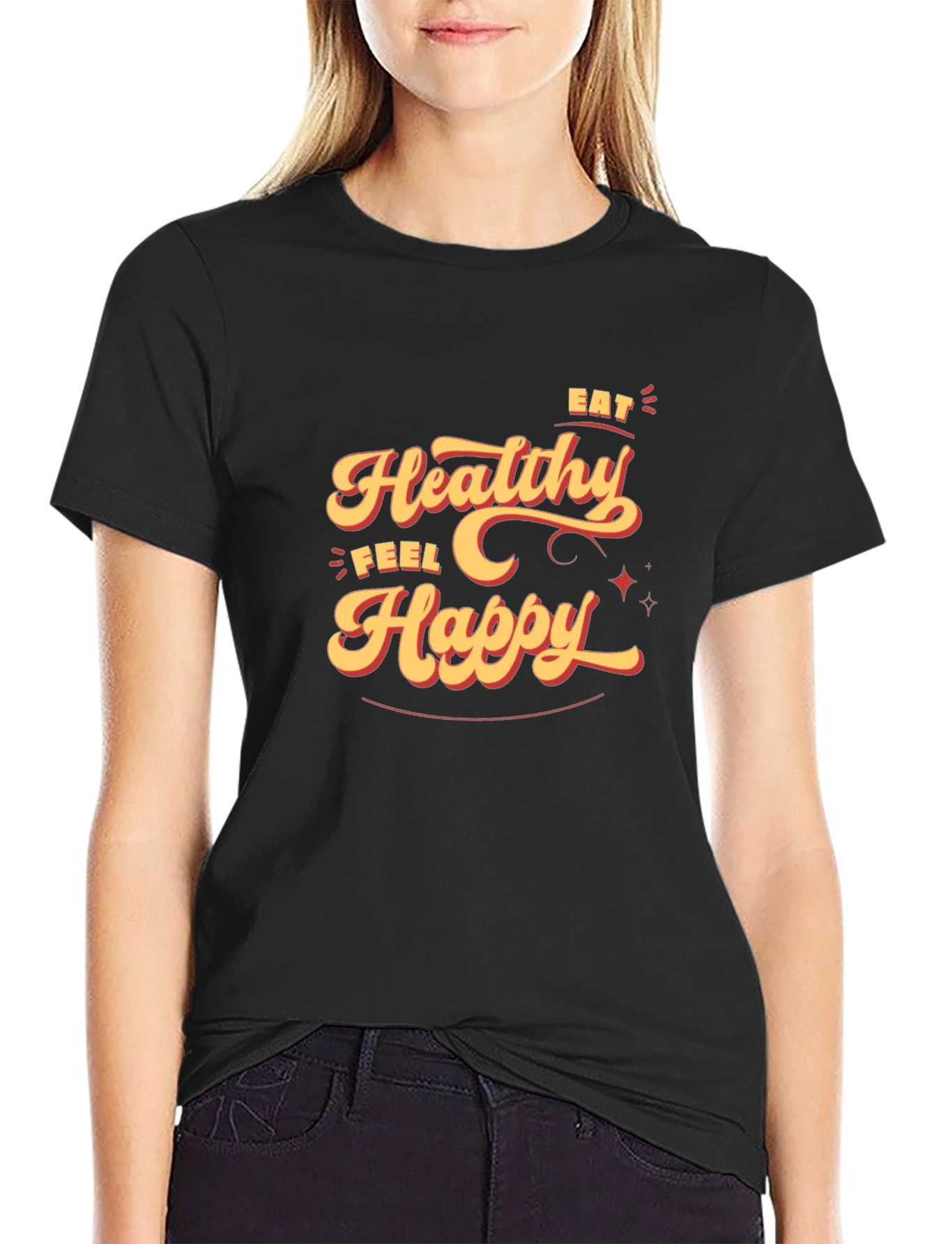 Black Eat Healthy Feel Happy Graphic Tee view 2