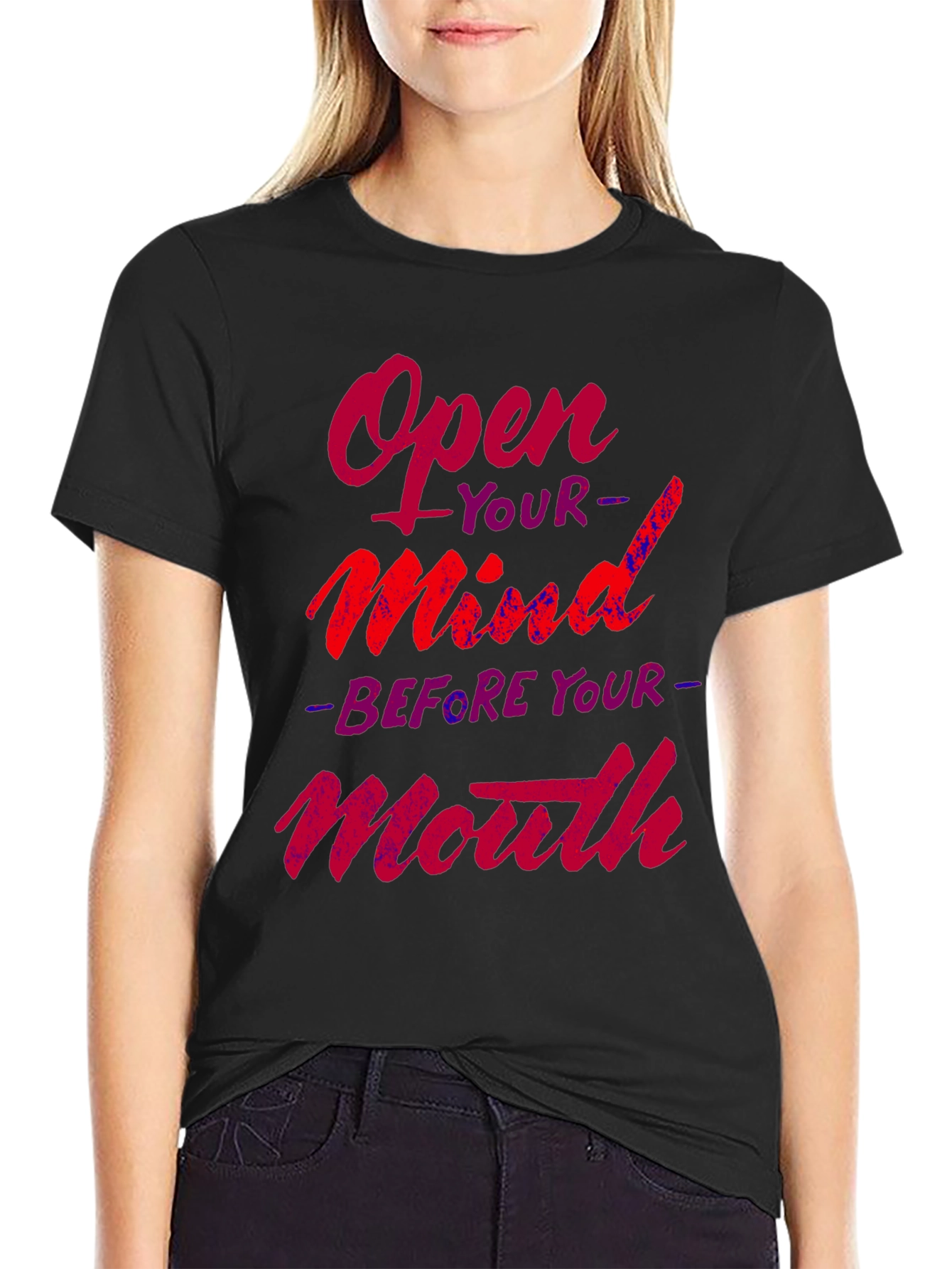 Black Open Mind Graphic Tee - Inspiring Slogan T-Shirt view 2