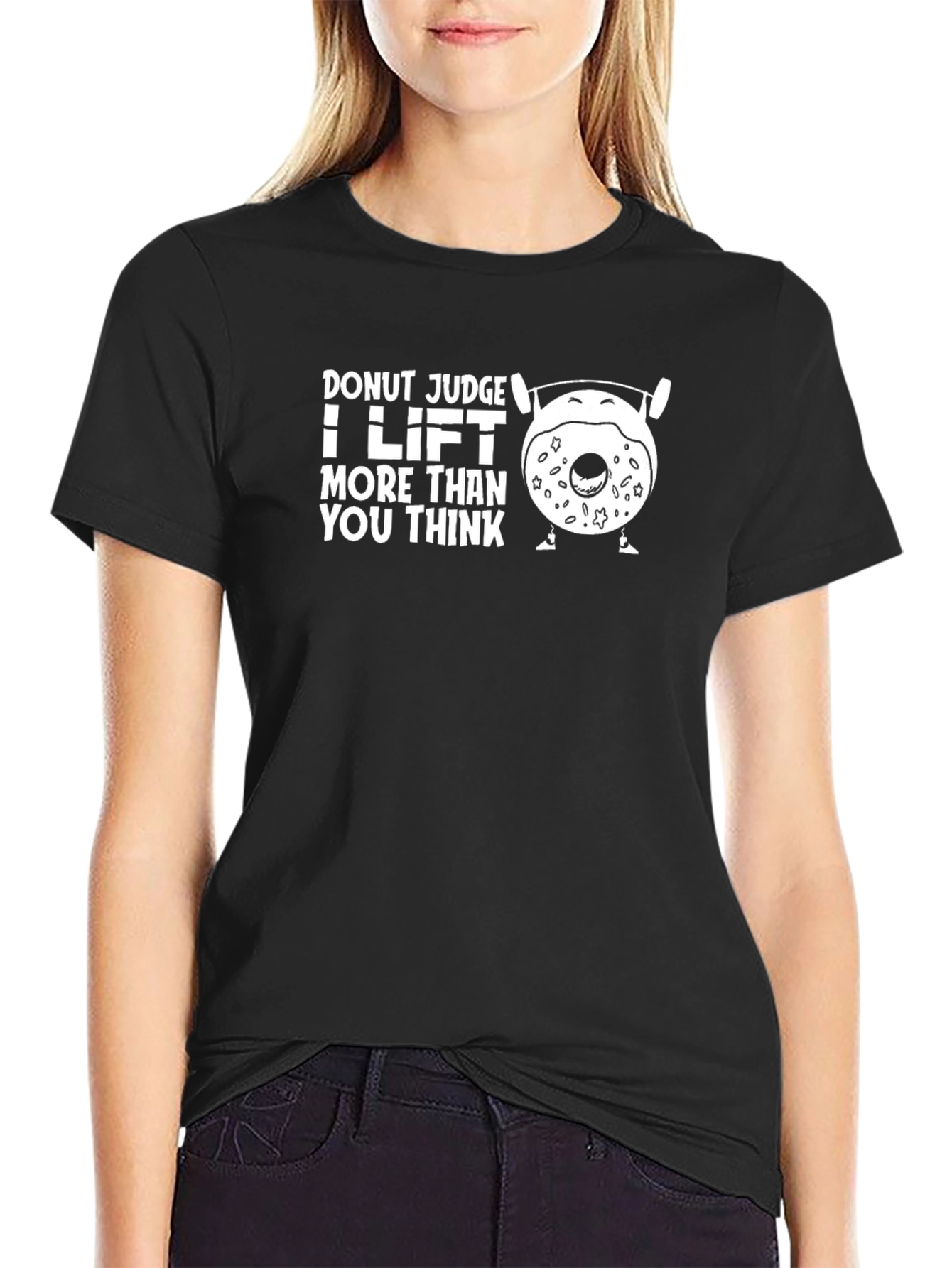 Black Donut Judge I Lift More Than You Think - Black T-Shirt view 2