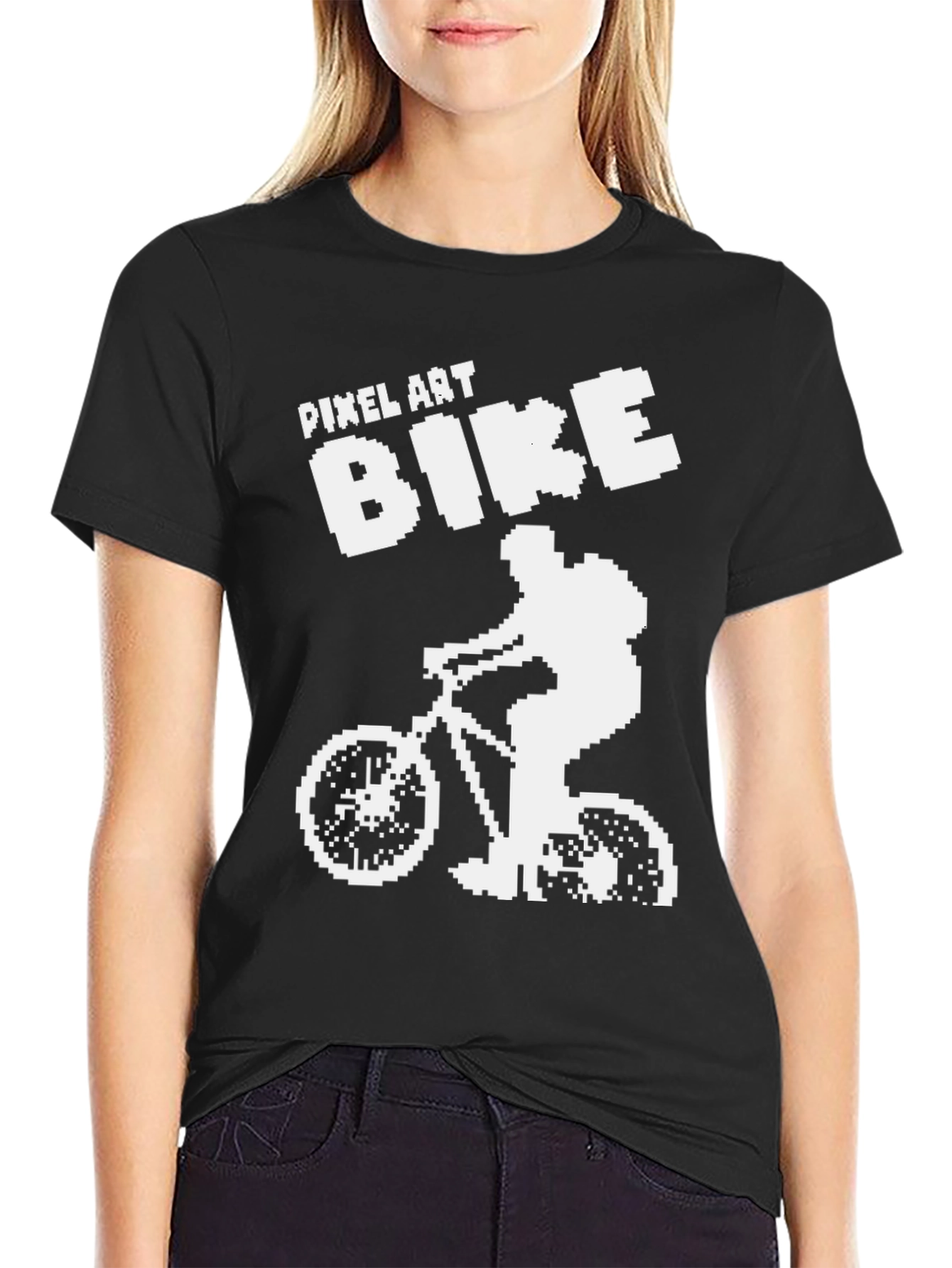 Black Pixel Art Bike T-Shirt - Cyclist Tee view 2