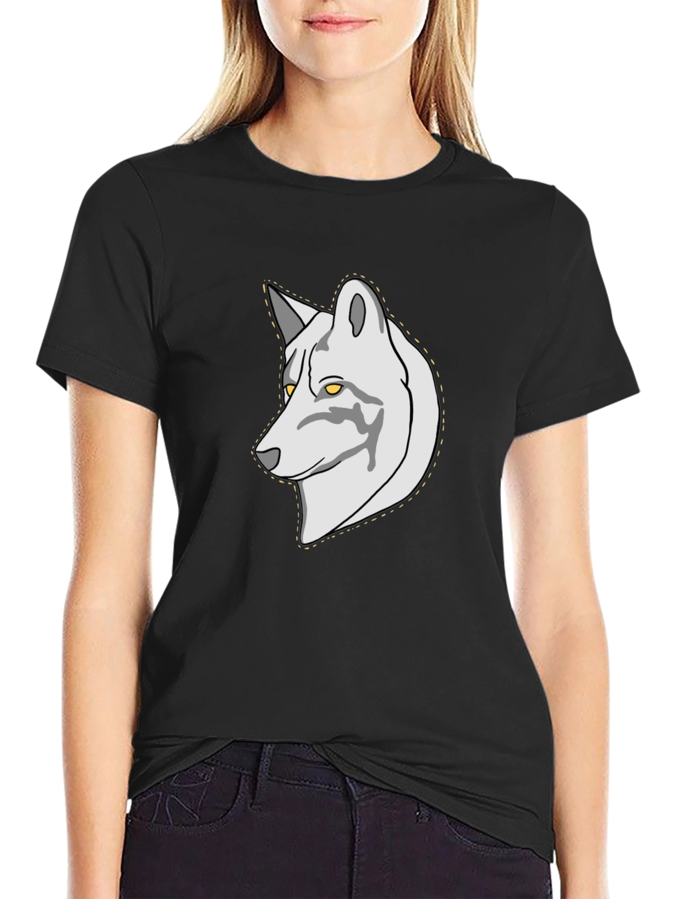 Black Wolf Graphic Print Men's Black T-Shirt view 2