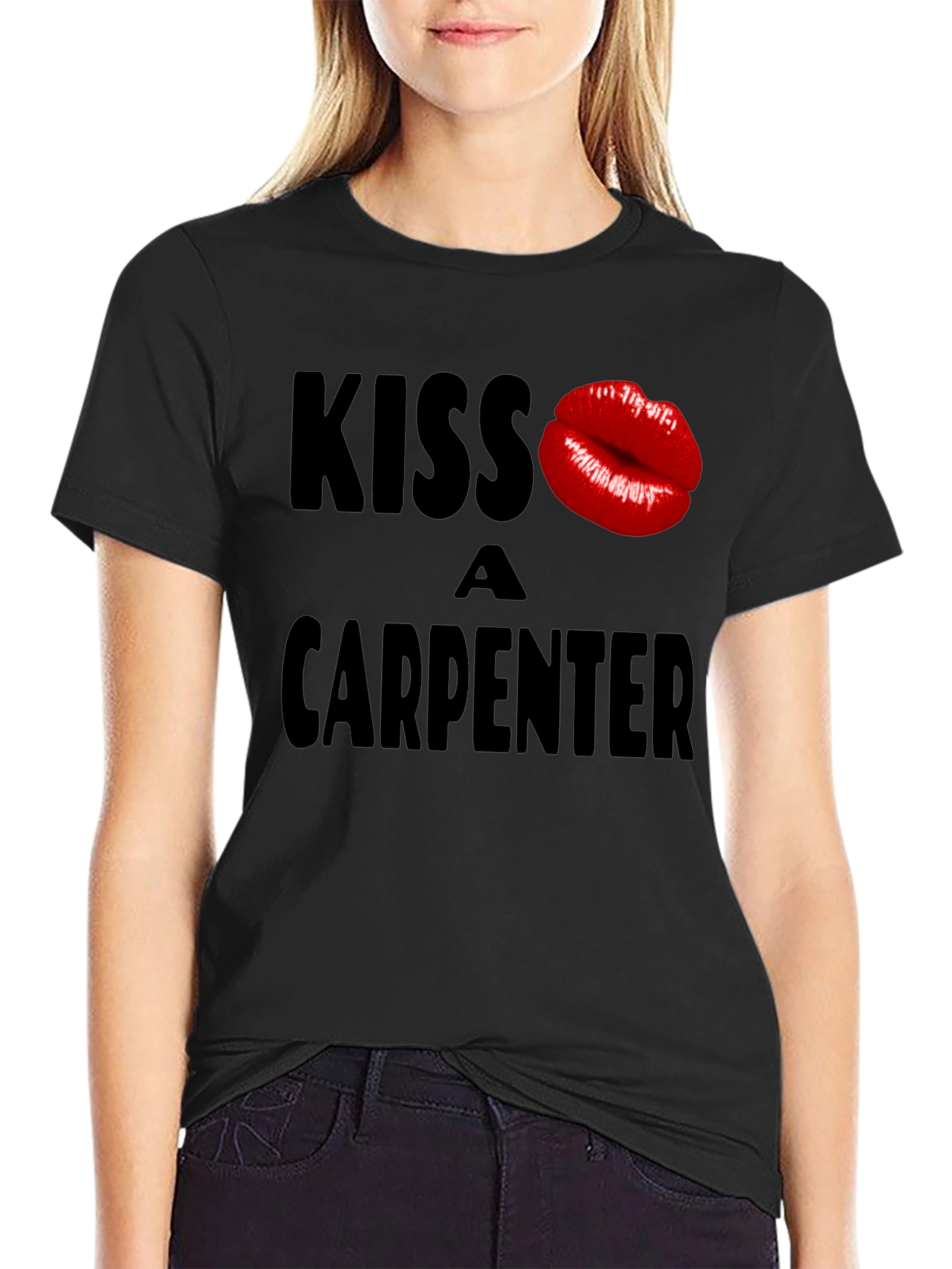 Black Kiss a Carpenter Graphic T-Shirt - Novelty Crew Neck Tee view 2