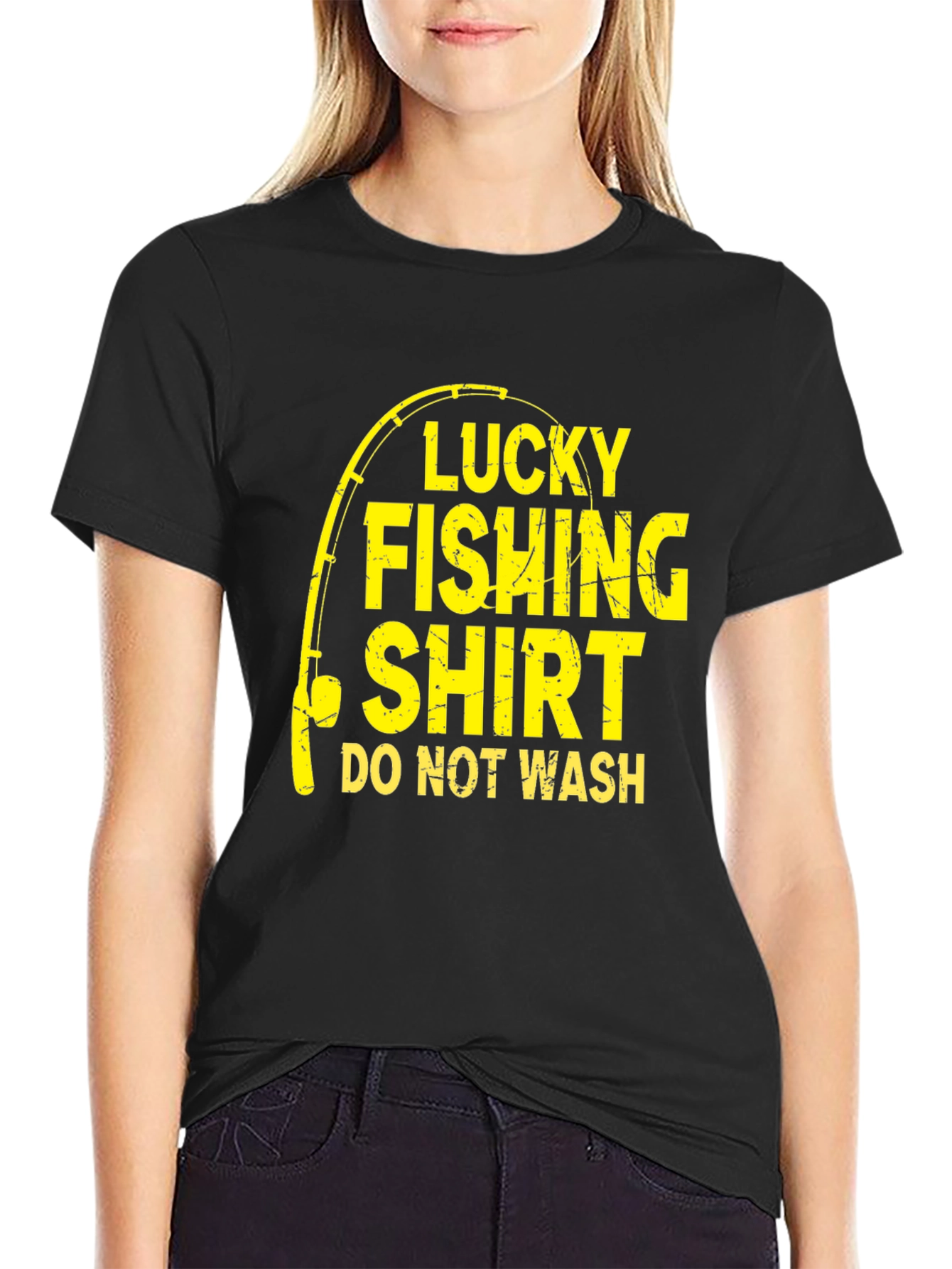 Black Lucky Fishing Shirt - Novelty Graphic Tee view 2
